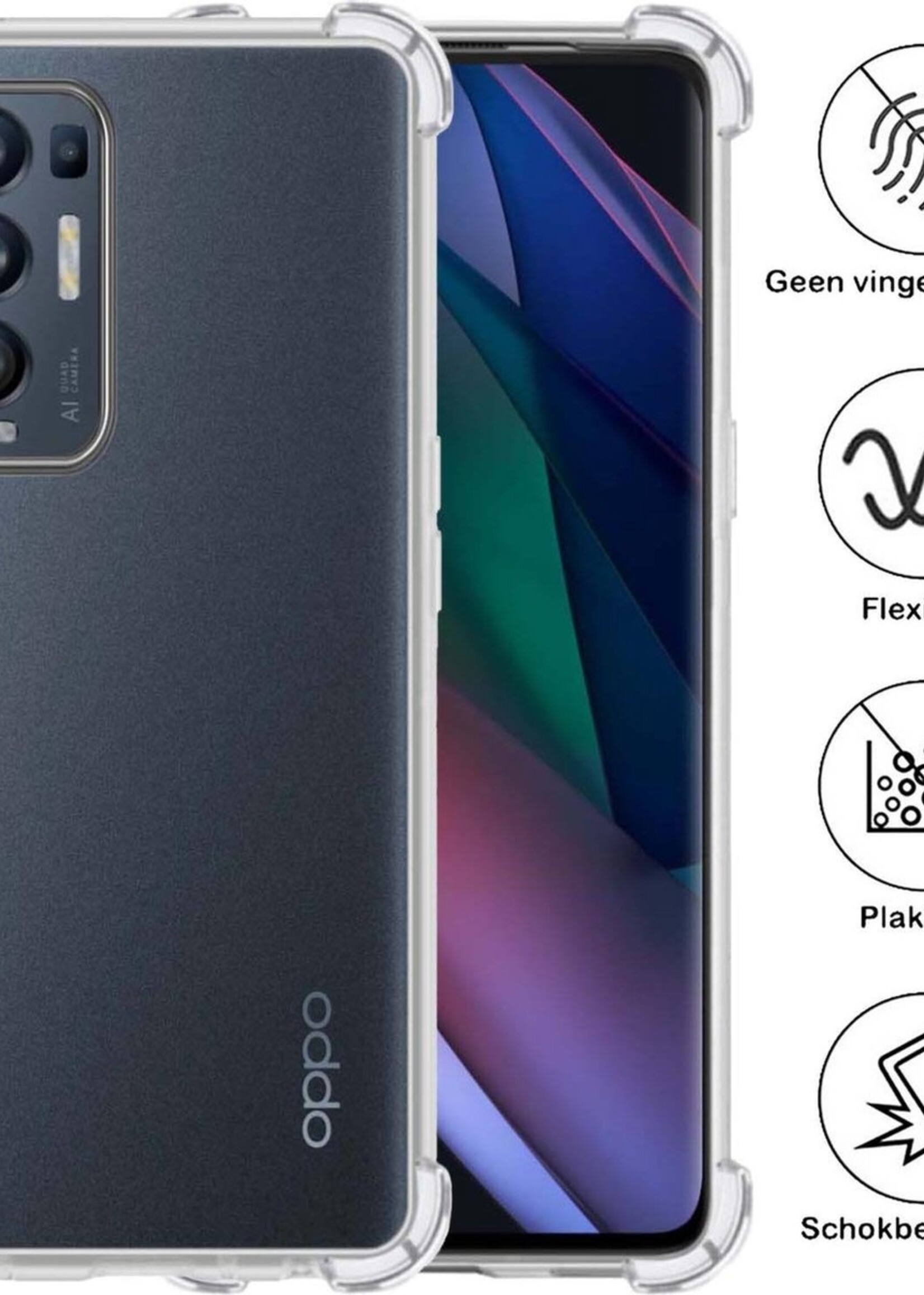 BTH Hoesje Geschikt voor OPPO Find X3 Neo Hoesje Siliconen Shock Proof Case Hoes - Hoes Geschikt voor OPPO X3 Neo Hoes Cover Case Shockproof - Transparant - 2 PACK