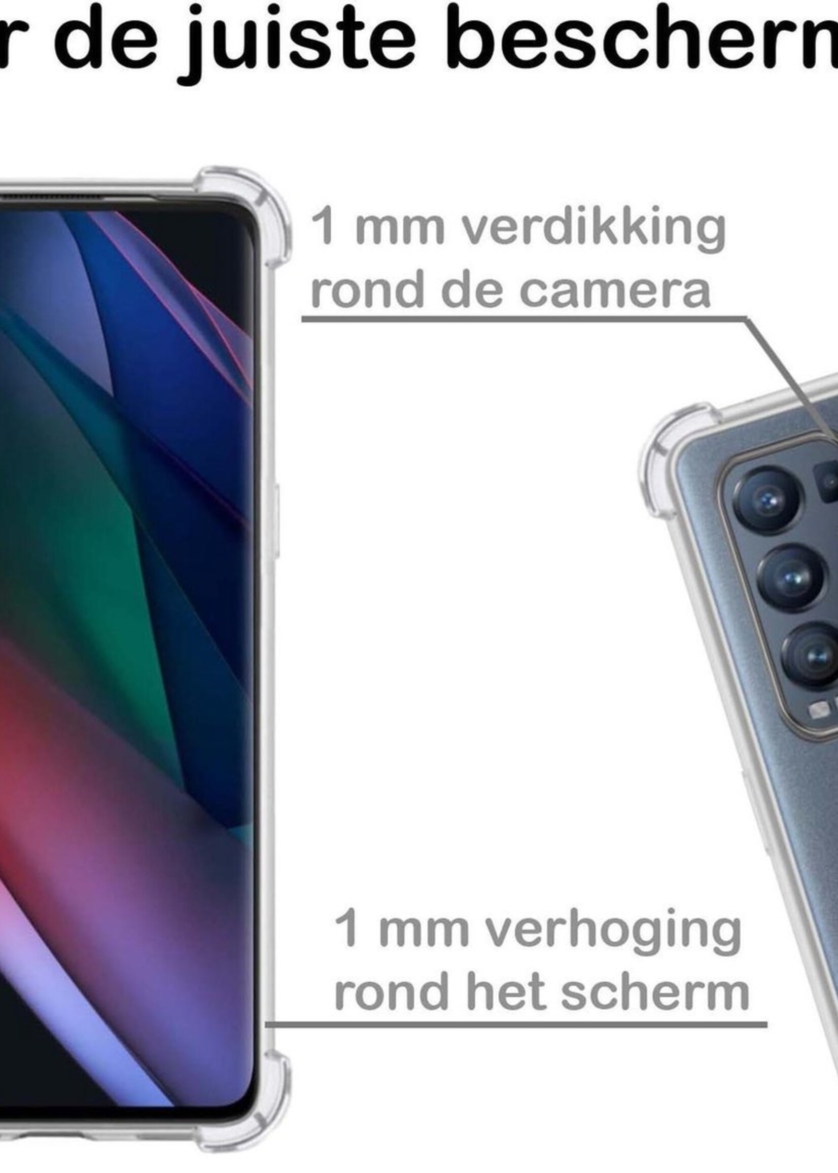BTH Hoesje Geschikt voor OPPO Find X3 Neo Hoesje Siliconen Shock Proof Case Hoes - Hoes Geschikt voor OPPO X3 Neo Hoes Cover Case Shockproof - Transparant - 2 PACK