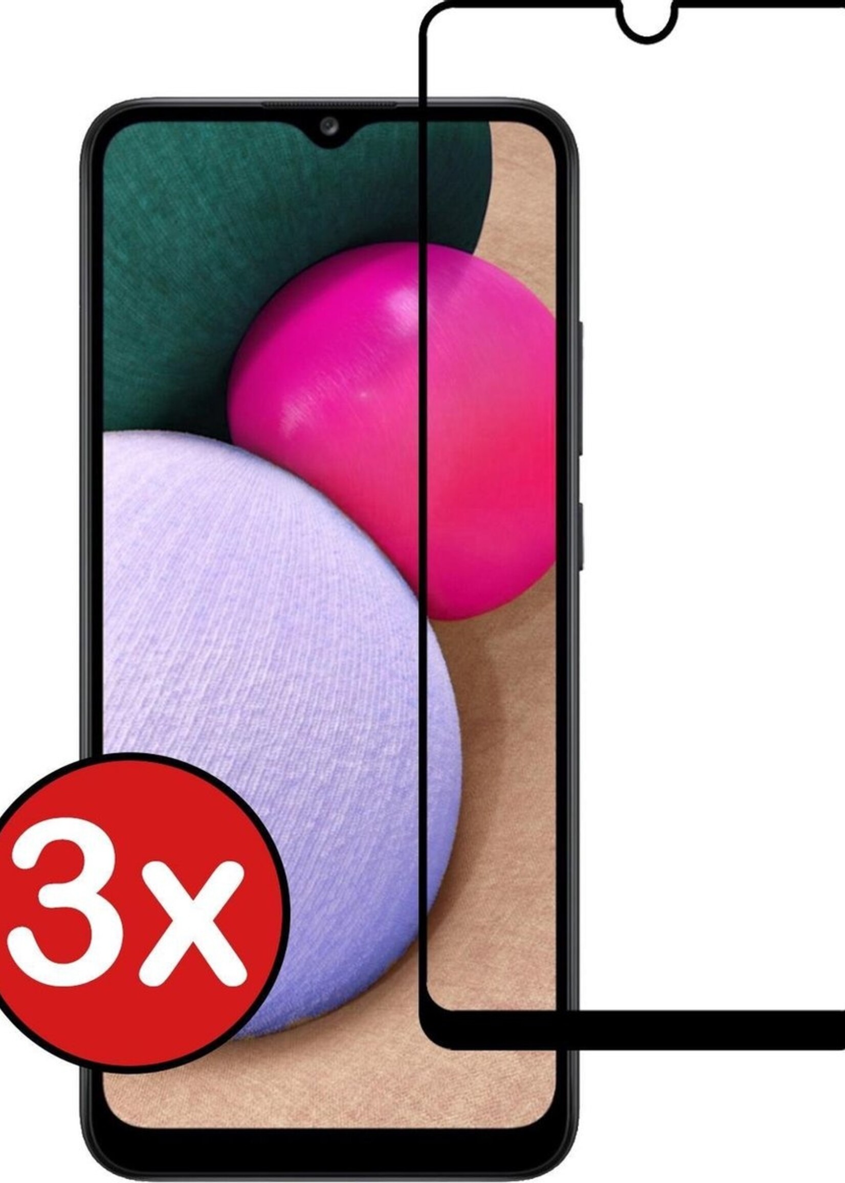 BTH Screenprotector Geschikt voor Samsung A02s Screenprotector Glas Gehard Tempered Glass Full Cover - Screenprotector Geschikt voor Samsung Galaxy A02s Screen Protector Screen Cover - 3 PACK