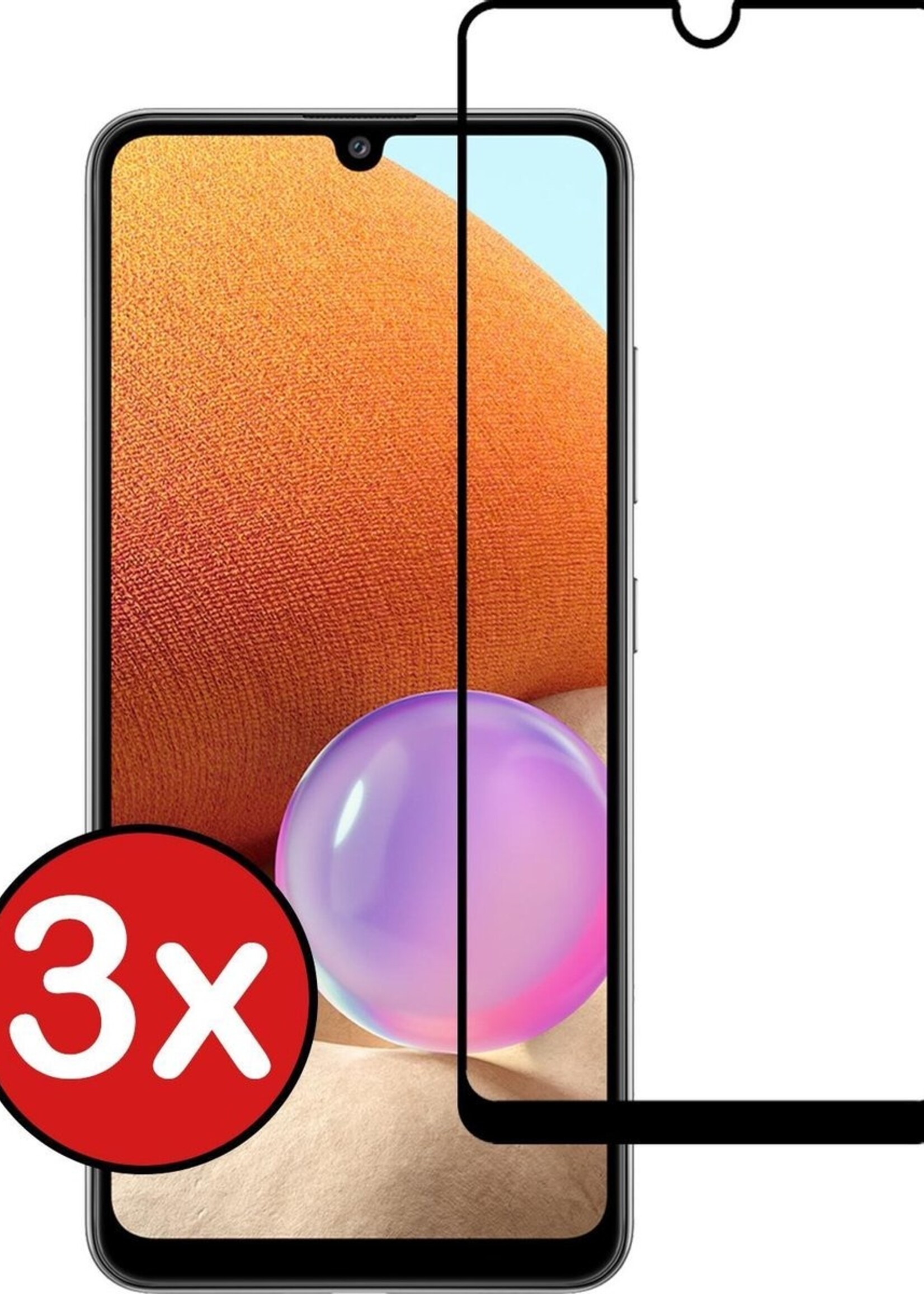 BTH Screenprotector Geschikt voor Samsung A32 5G Screenprotector Glas Gehard Tempered Glass Full Cover - Screenprotector Geschikt voor Samsung Galaxy A32 5G Screen Protector Screen Cover - 3 PACK