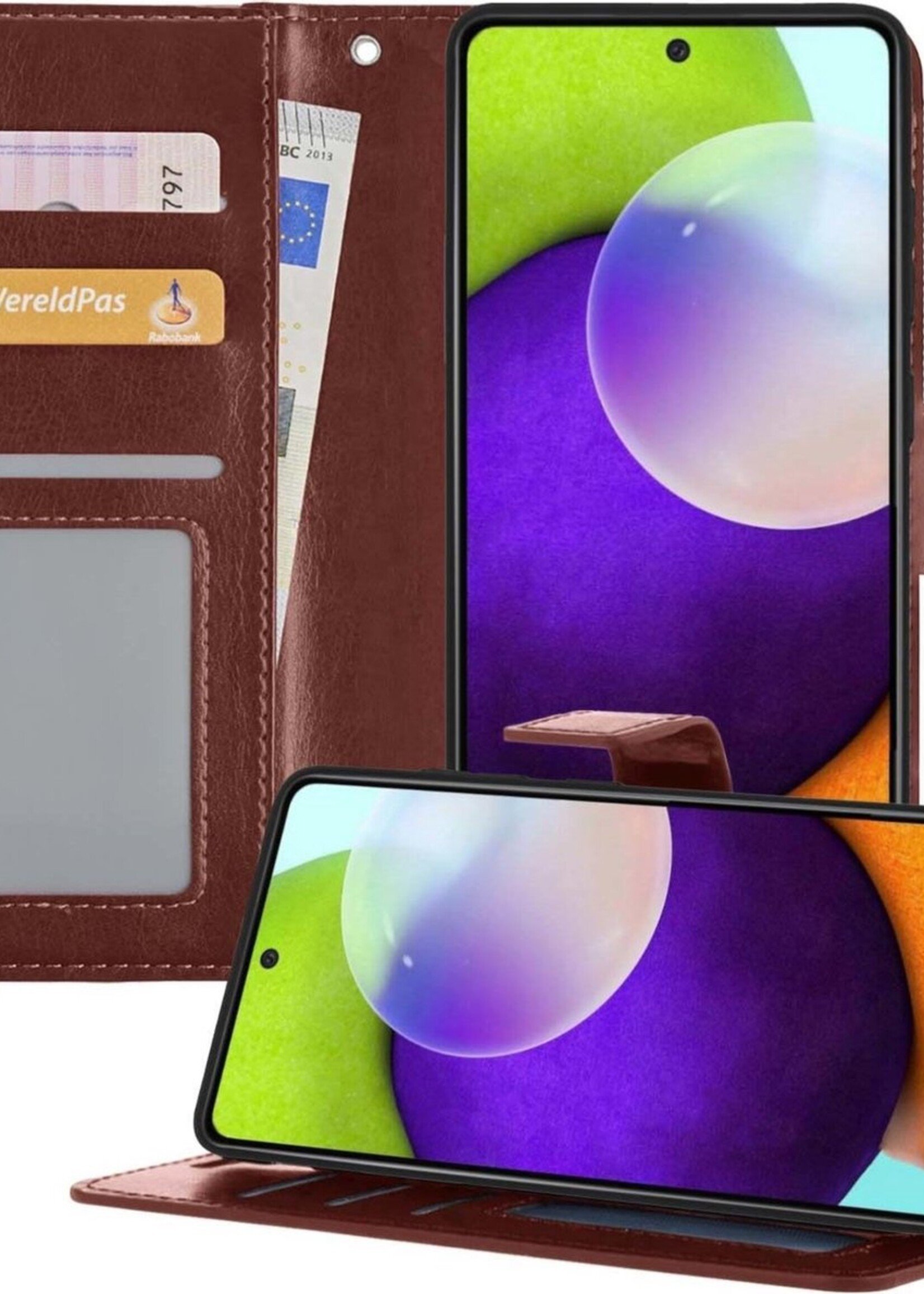 BTH Hoesje Geschikt voor Samsung A52 5G Hoesje Book Case Hoes Portemonnee Cover Walletcase - Hoes Geschikt voor Samsung Galaxy A52 5G Hoes Bookcase Hoesje - Bruin