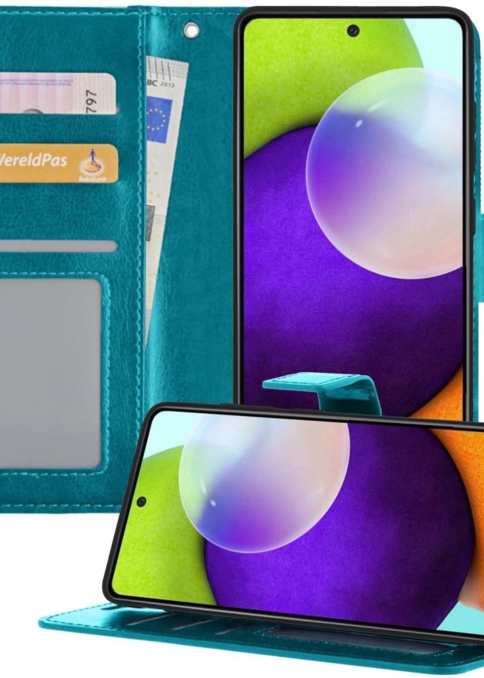 BTH Hoesje Geschikt voor Samsung A52 5G Hoesje Book Case Hoes Portemonnee Cover Walletcase - Hoes Geschikt voor Samsung Galaxy A52 5G Hoes Bookcase Hoesje - Turquoise