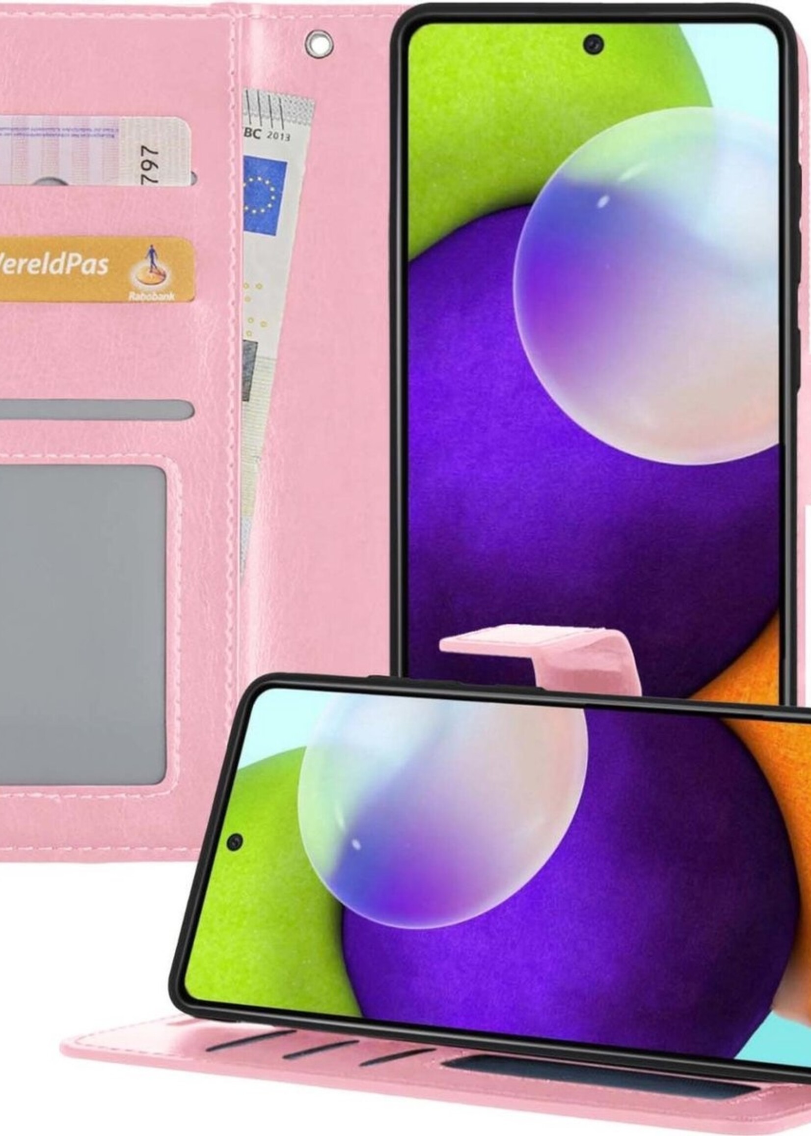 BTH Hoesje Geschikt voor Samsung A52 5G Hoesje Book Case Hoes Portemonnee Cover Walletcase - Hoes Geschikt voor Samsung Galaxy A52 5G Hoes Bookcase Hoesje - Roze
