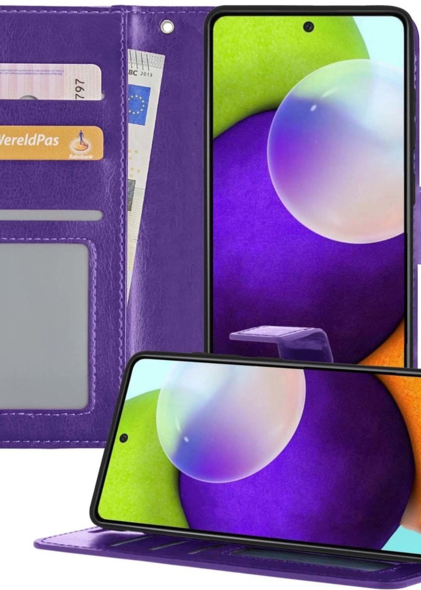 BTH Hoesje Geschikt voor Samsung A52 5G Hoesje Book Case Hoes Portemonnee Cover Walletcase - Hoes Geschikt voor Samsung Galaxy A52 5G Hoes Bookcase Hoesje - Paars