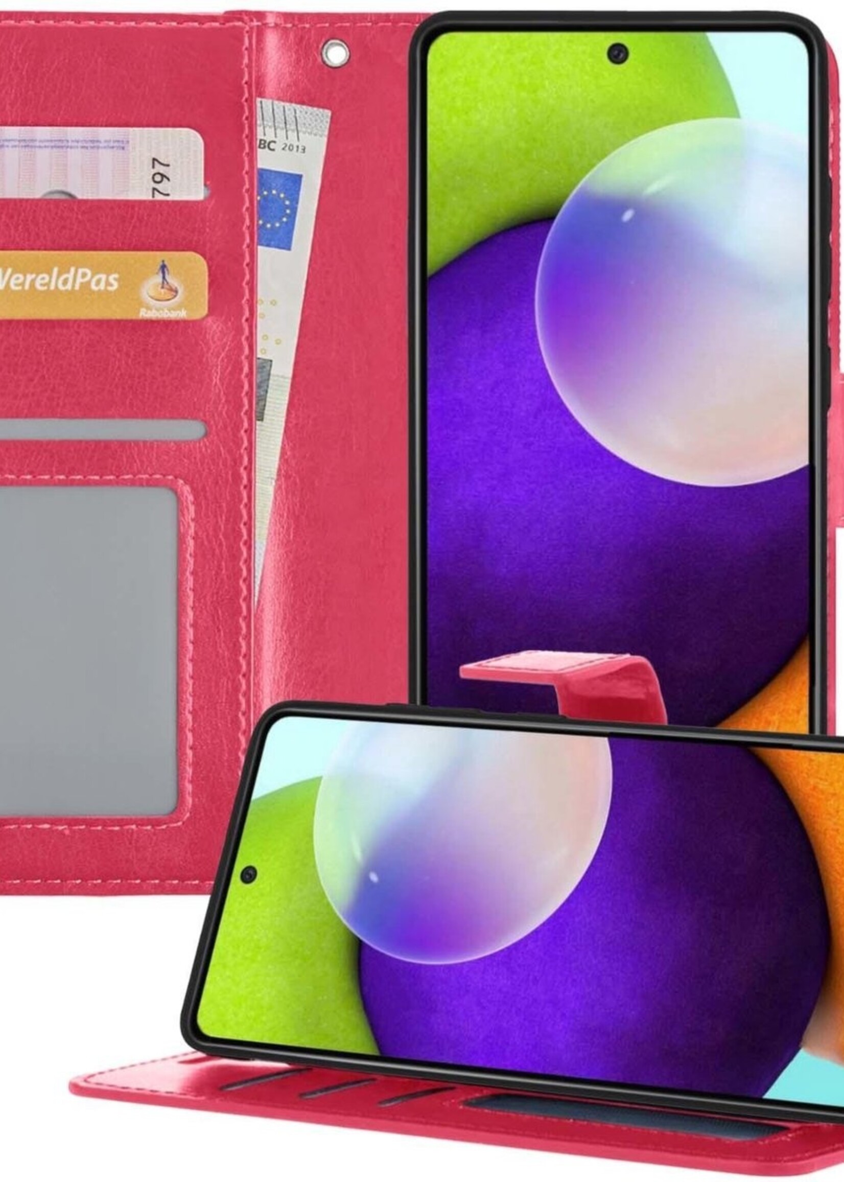 BTH Hoesje Geschikt voor Samsung A52 5G Hoesje Book Case Hoes Portemonnee Cover Walletcase - Hoes Geschikt voor Samsung Galaxy A52 5G Hoes Bookcase Hoesje - Roze