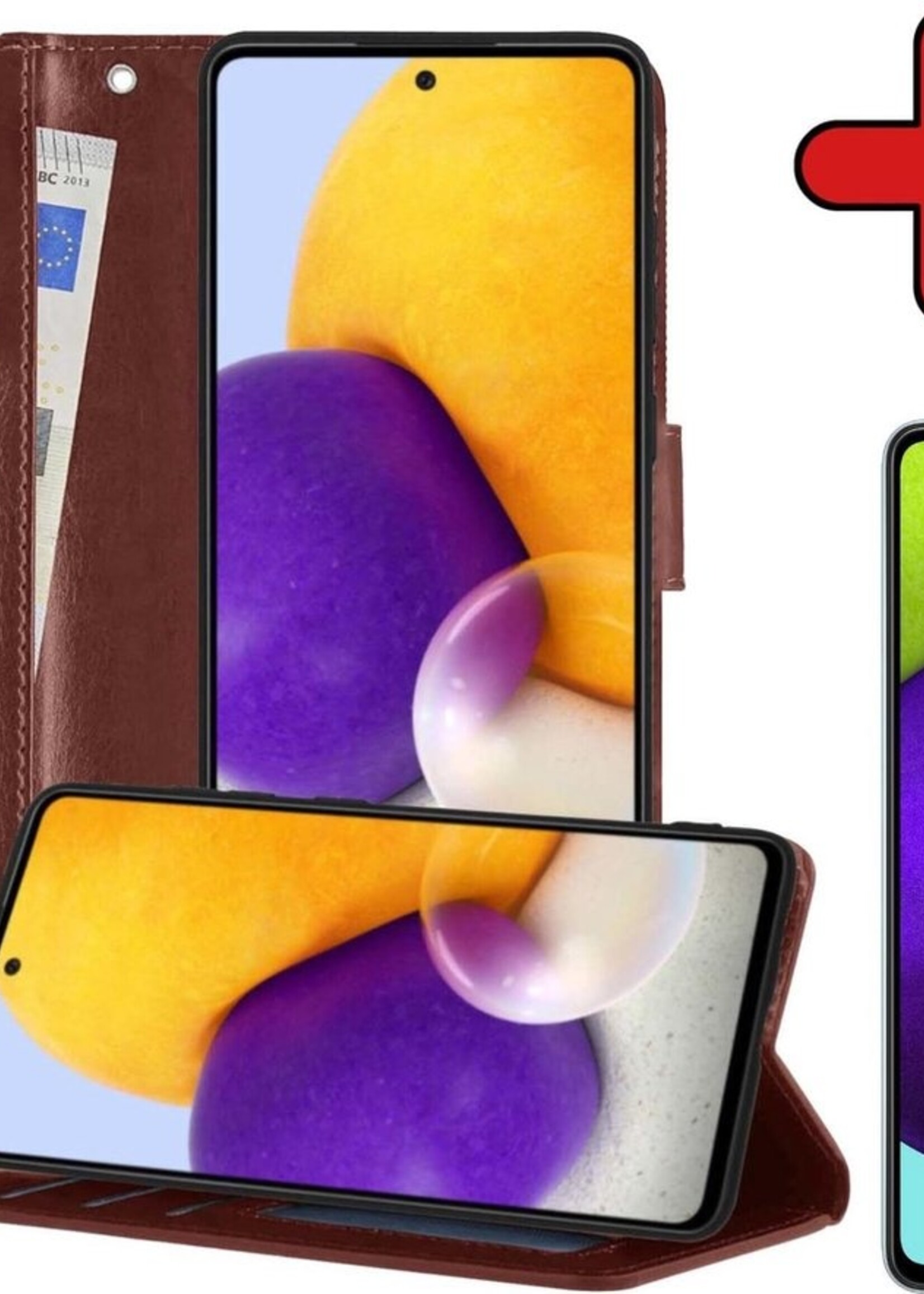 BTH Hoesje Geschikt voor Samsung A52 5G Hoesje Book Case Hoes Portemonnee Cover Walletcase Met Screenprotector - Hoes Geschikt voor Samsung Galaxy A52 5G Hoes Bookcase Hoesje - Bruin