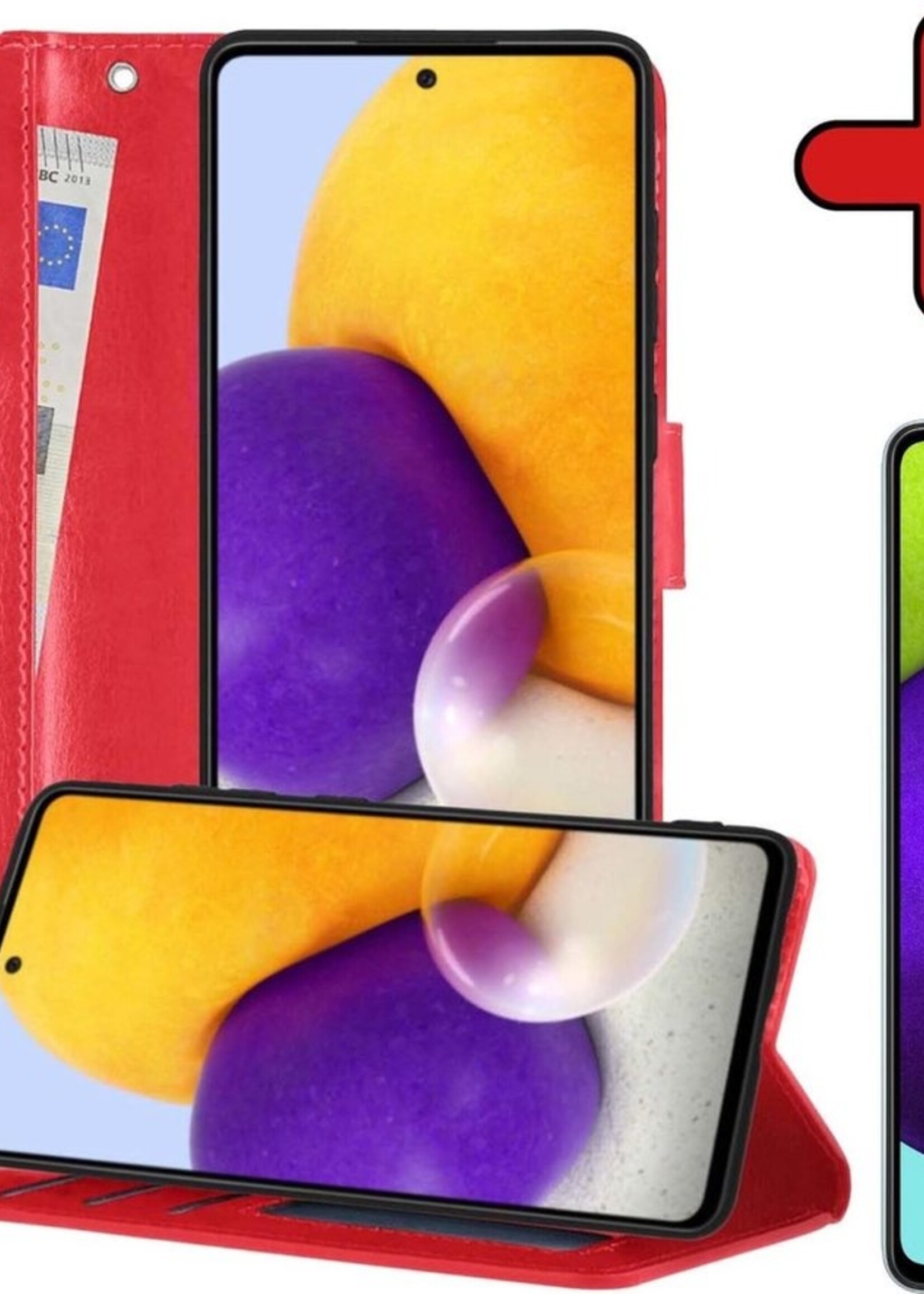 BTH Hoesje Geschikt voor Samsung A52 5G Hoesje Book Case Hoes Portemonnee Cover Walletcase Met Screenprotector - Hoes Geschikt voor Samsung Galaxy A52 5G Hoes Bookcase Hoesje - Rood