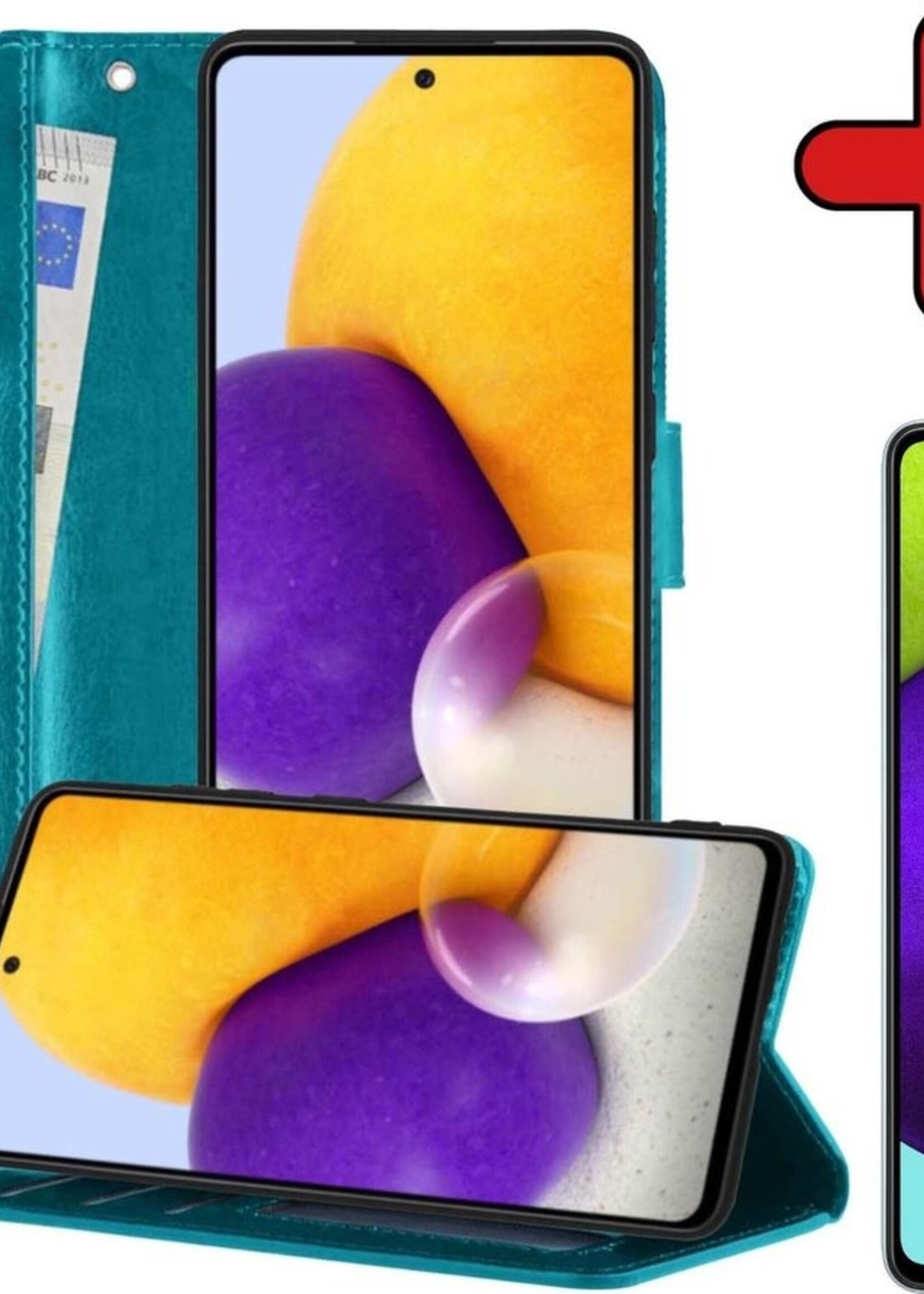 BTH Hoesje Geschikt voor Samsung A52 5G Hoesje Book Case Hoes Portemonnee Cover Walletcase Met Screenprotector - Hoes Geschikt voor Samsung Galaxy A52 5G Hoes Bookcase Hoesje - Turquoise