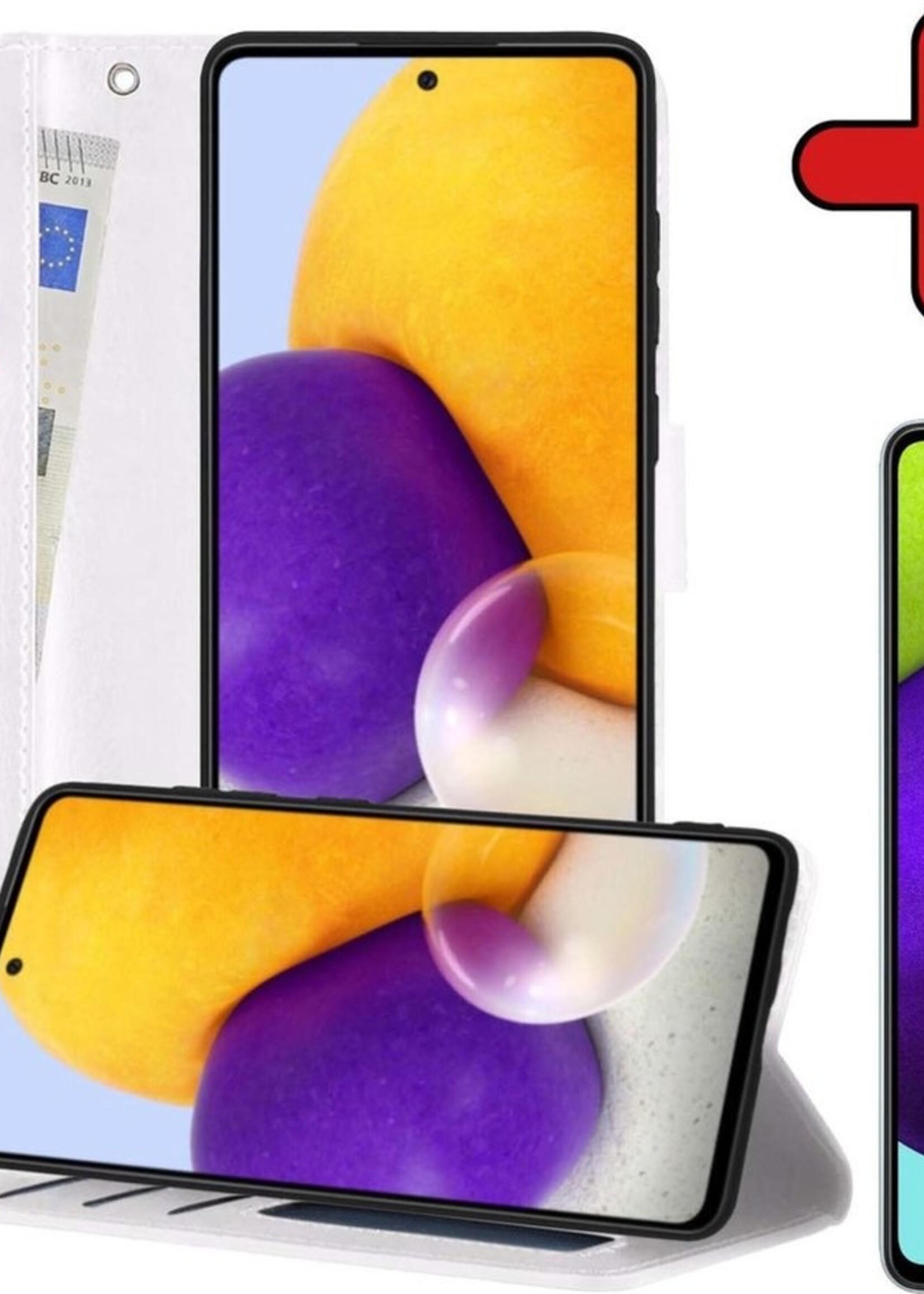 BTH Hoesje Geschikt voor Samsung A52 5G Hoesje Book Case Hoes Portemonnee Cover Walletcase Met Screenprotector - Hoes Geschikt voor Samsung Galaxy A52 5G Hoes Bookcase Hoesje - Wit