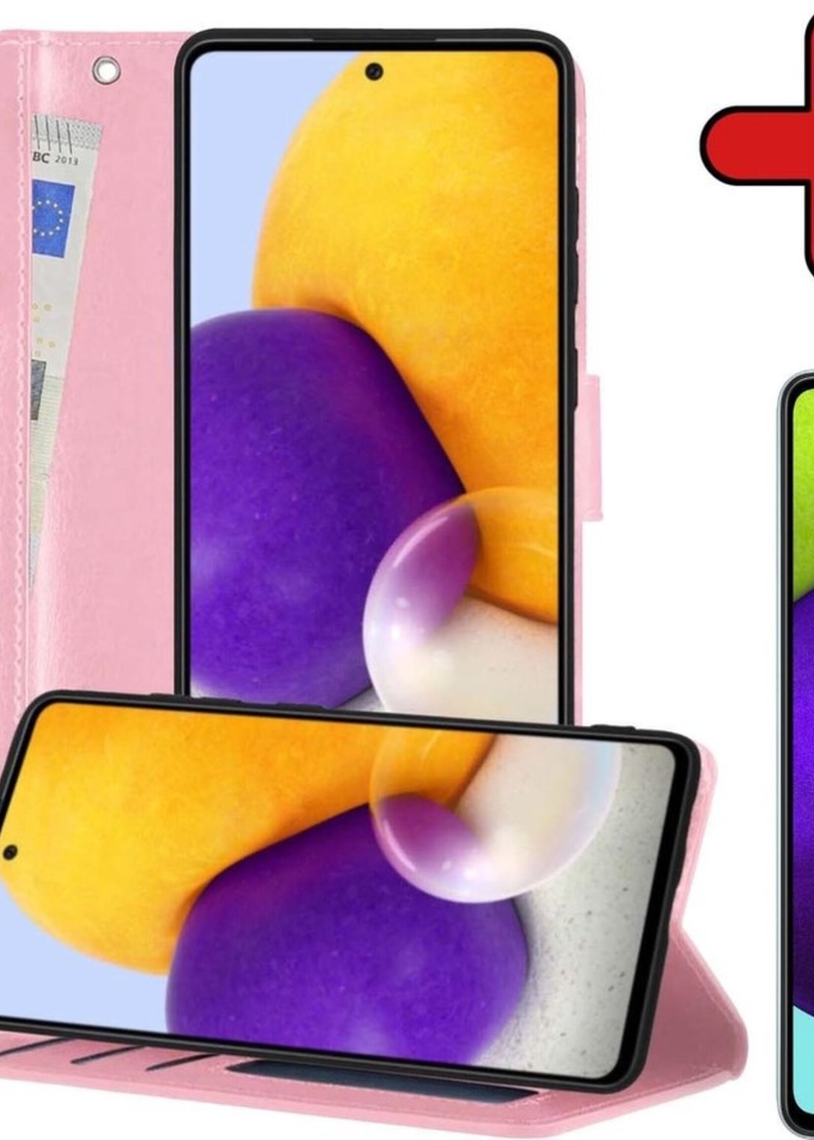 BTH Hoesje Geschikt voor Samsung A52 5G Hoesje Book Case Hoes Portemonnee Cover Walletcase Met Screenprotector - Hoes Geschikt voor Samsung Galaxy A52 5G Hoes Bookcase Hoesje - Lichtroze