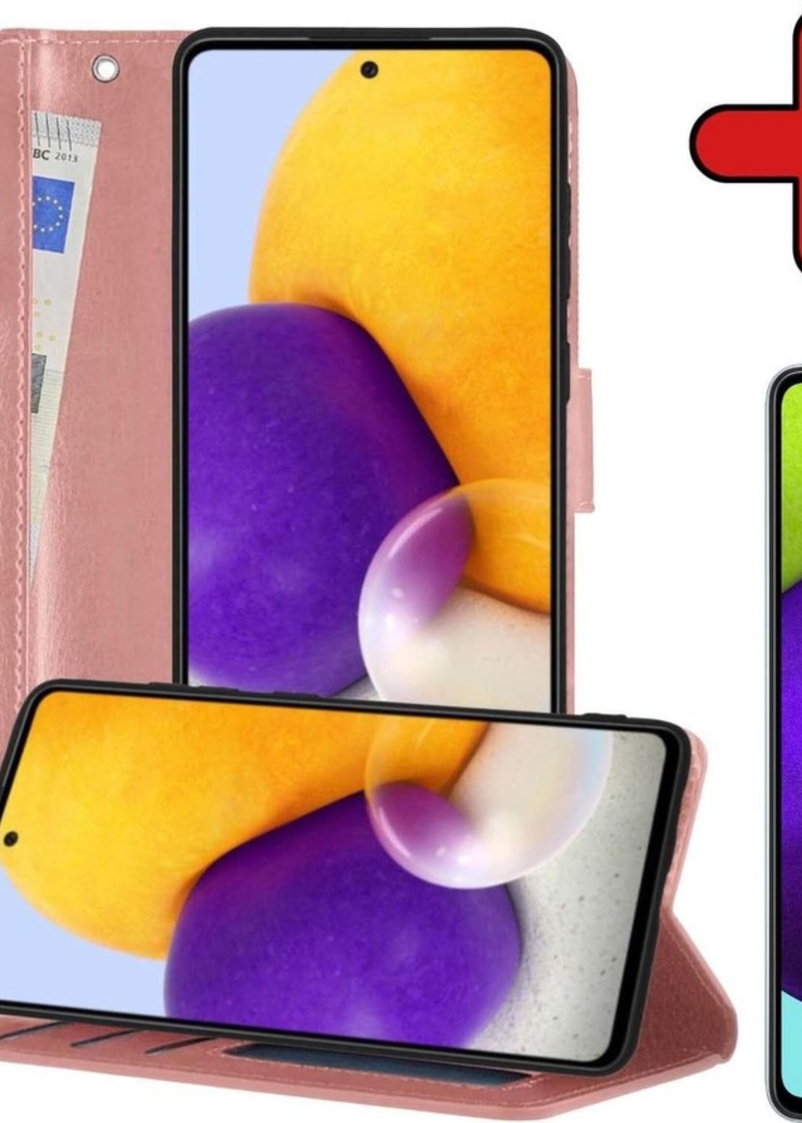 BTH Hoesje Geschikt voor Samsung A52 5G Hoesje Book Case Hoes Portemonnee Cover Walletcase Met Screenprotector - Hoes Geschikt voor Samsung Galaxy A52 5G Hoes Bookcase Hoesje - Rosé goud