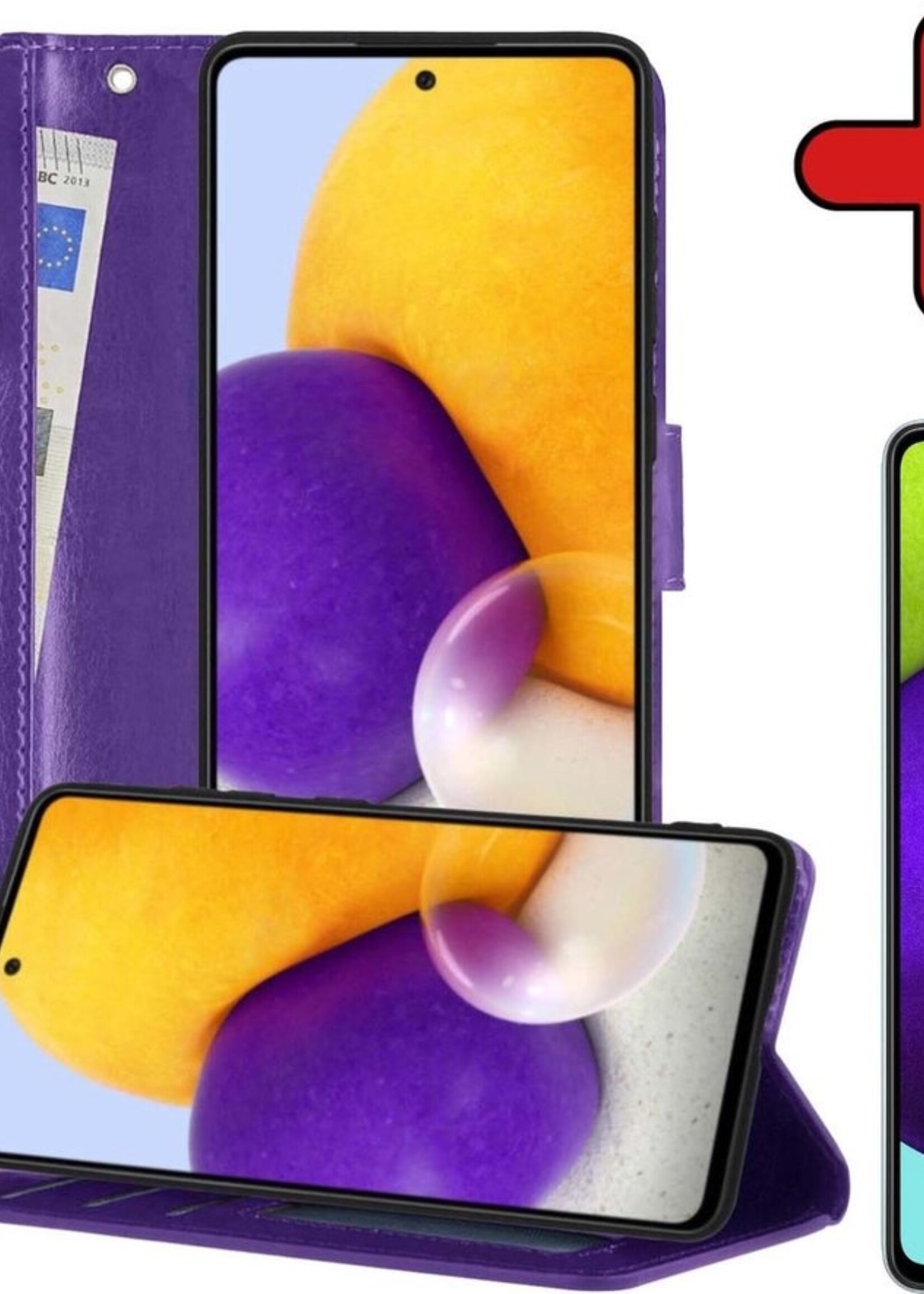 BTH Hoesje Geschikt voor Samsung A52 5G Hoesje Book Case Hoes Portemonnee Cover Walletcase Met Screenprotector - Hoes Geschikt voor Samsung Galaxy A52 5G Hoes Bookcase Hoesje - Paars