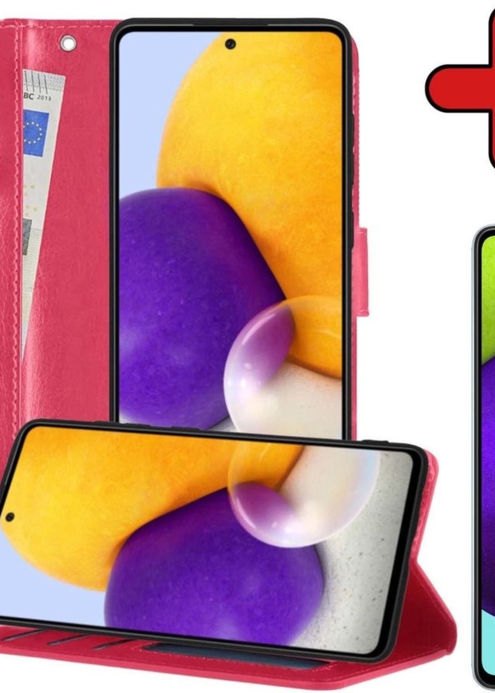BTH Hoesje Geschikt voor Samsung A52 5G Hoesje Book Case Hoes Portemonnee Cover Walletcase Met Screenprotector - Hoes Geschikt voor Samsung Galaxy A52 5G Hoes Bookcase Hoesje - Donkerroze