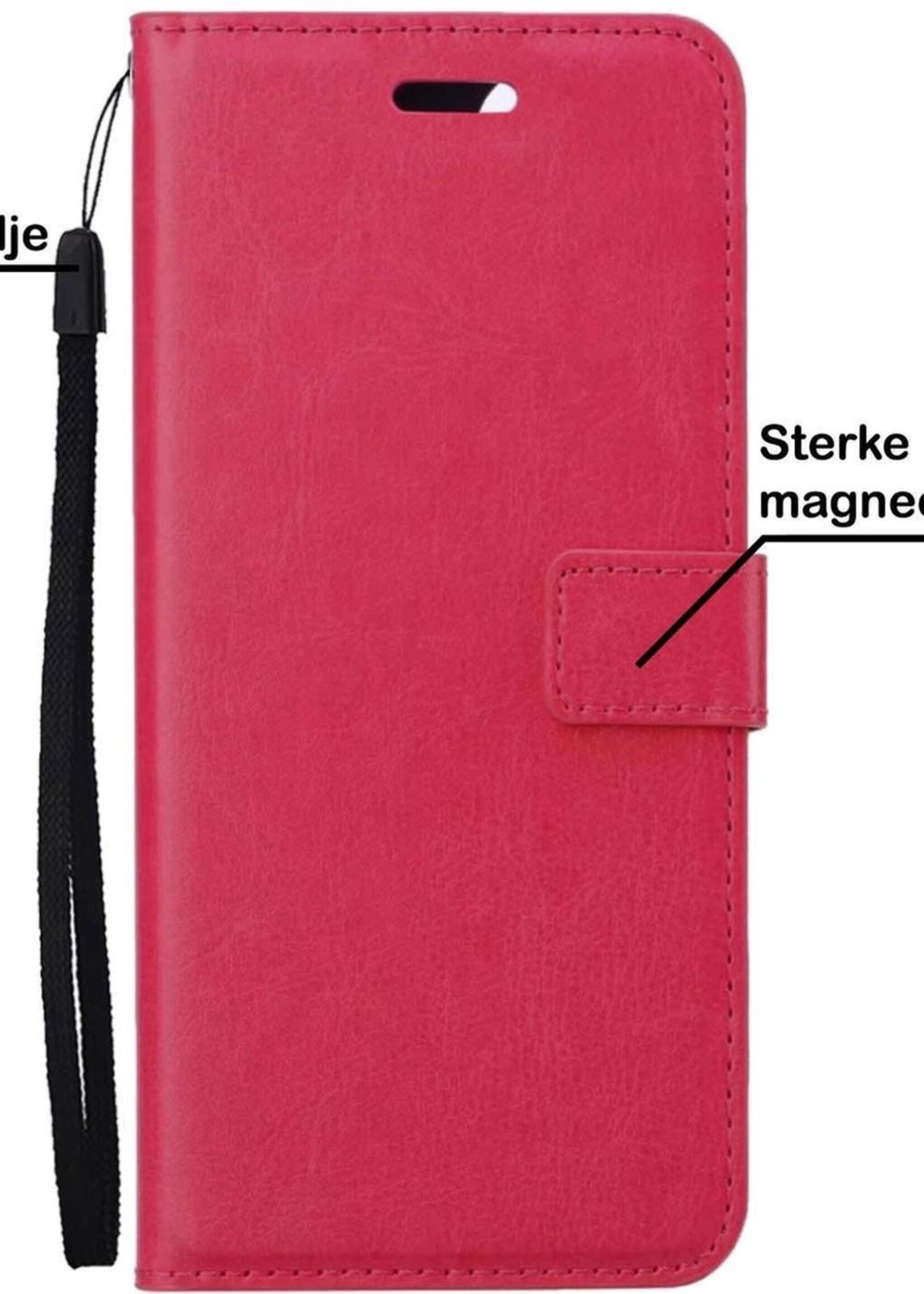 BTH Hoesje Geschikt voor Samsung A52 5G Hoesje Book Case Hoes Portemonnee Cover Walletcase Met Screenprotector - Hoes Geschikt voor Samsung Galaxy A52 5G Hoes Bookcase Hoesje - Donkerroze