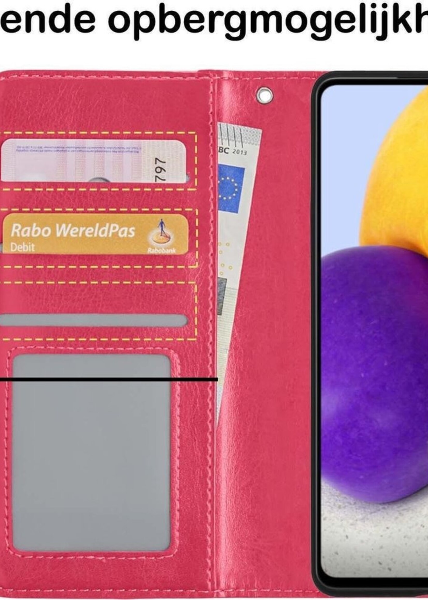 BTH Hoesje Geschikt voor Samsung A52 5G Hoesje Book Case Hoes Portemonnee Cover Walletcase Met Screenprotector - Hoes Geschikt voor Samsung Galaxy A52 5G Hoes Bookcase Hoesje - Donkerroze