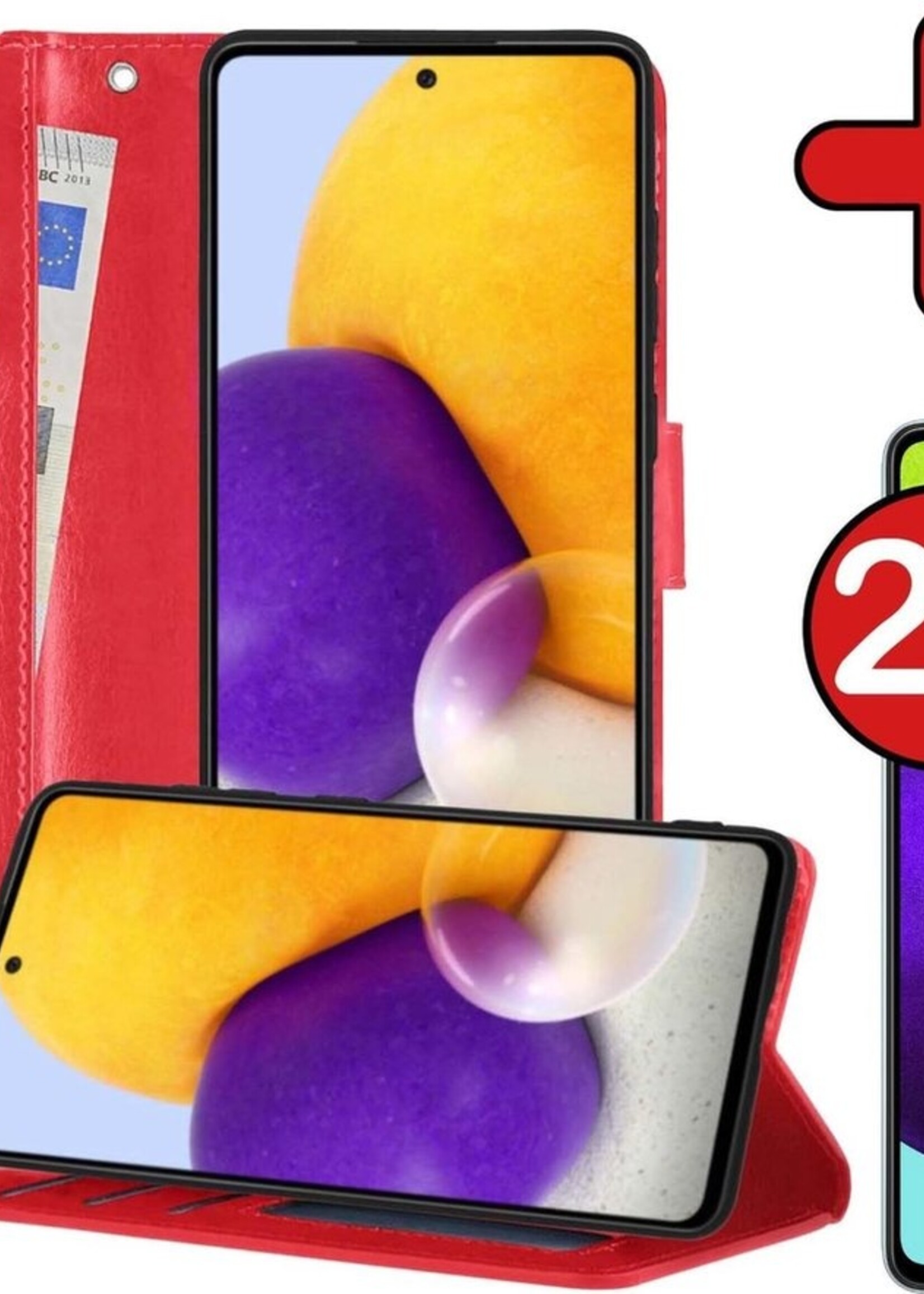 BTH Hoesje Geschikt voor Samsung A52 5G Hoesje Book Case Hoes Portemonnee Cover Walletcase Met 2x Screenprotector - Hoes Geschikt voor Samsung Galaxy A52 5G Hoes Bookcase Hoesje - Rood