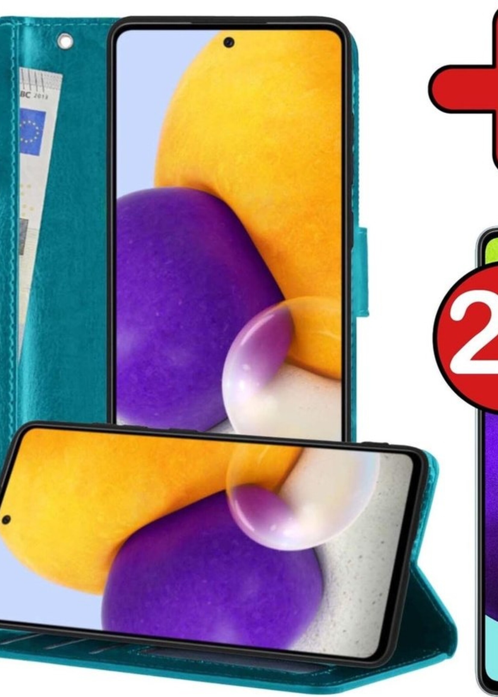BTH Hoesje Geschikt voor Samsung A52 5G Hoesje Book Case Hoes Portemonnee Cover Walletcase Met 2x Screenprotector - Hoes Geschikt voor Samsung Galaxy A52 5G Hoes Bookcase Hoesje - Turquoise