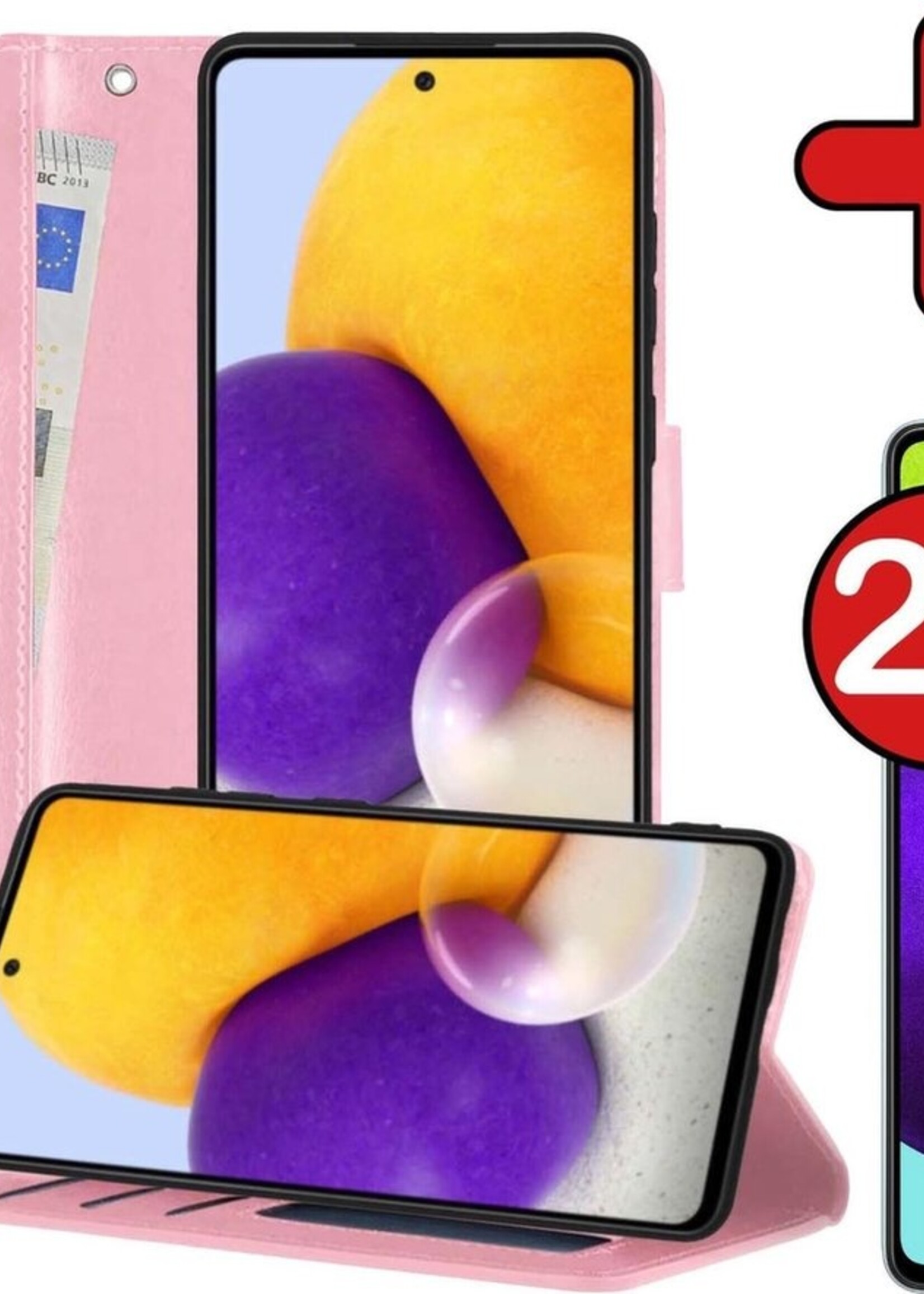BTH Hoesje Geschikt voor Samsung A52 5G Hoesje Book Case Hoes Portemonnee Cover Walletcase Met 2x Screenprotector - Hoes Geschikt voor Samsung Galaxy A52 5G Hoes Bookcase Hoesje - Lichtroze