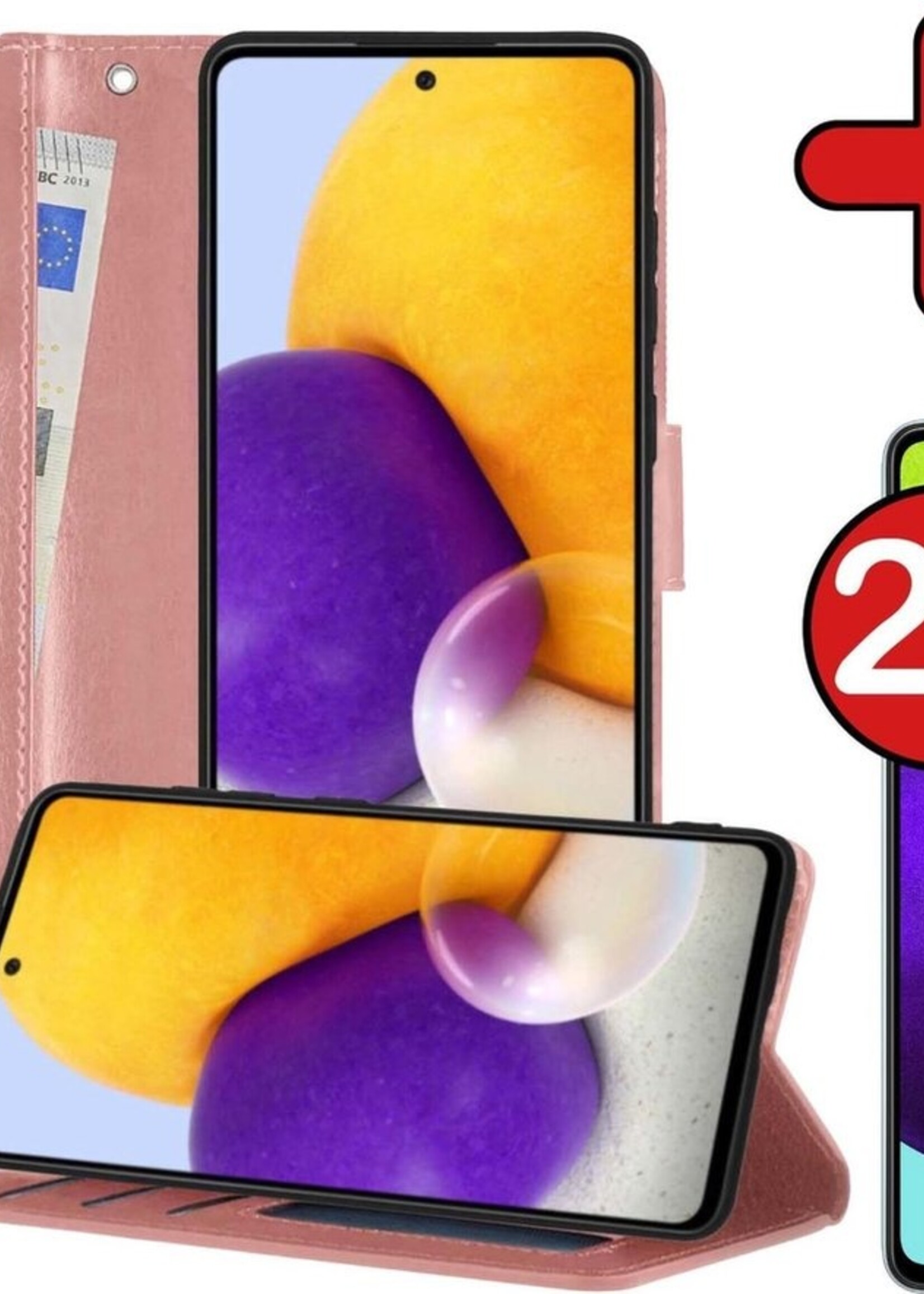 BTH Hoesje Geschikt voor Samsung A52 5G Hoesje Book Case Hoes Portemonnee Cover Walletcase Met 2x Screenprotector - Hoes Geschikt voor Samsung Galaxy A52 5G Hoes Bookcase Hoesje - Rosé goud