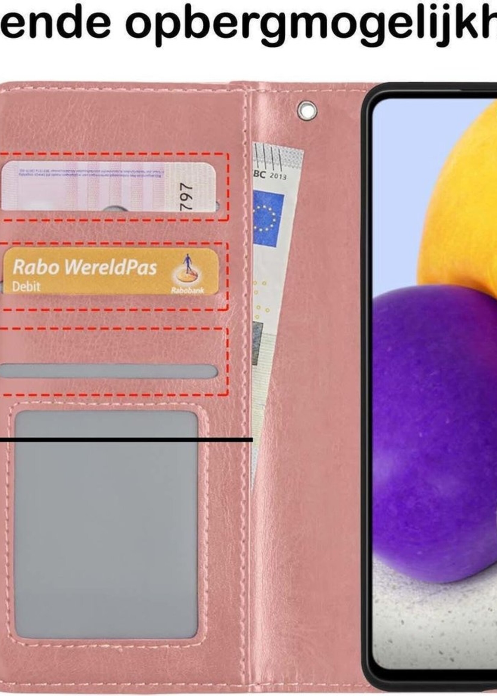 BTH Hoesje Geschikt voor Samsung A52 5G Hoesje Book Case Hoes Portemonnee Cover Walletcase Met 2x Screenprotector - Hoes Geschikt voor Samsung Galaxy A52 5G Hoes Bookcase Hoesje - Rosé goud