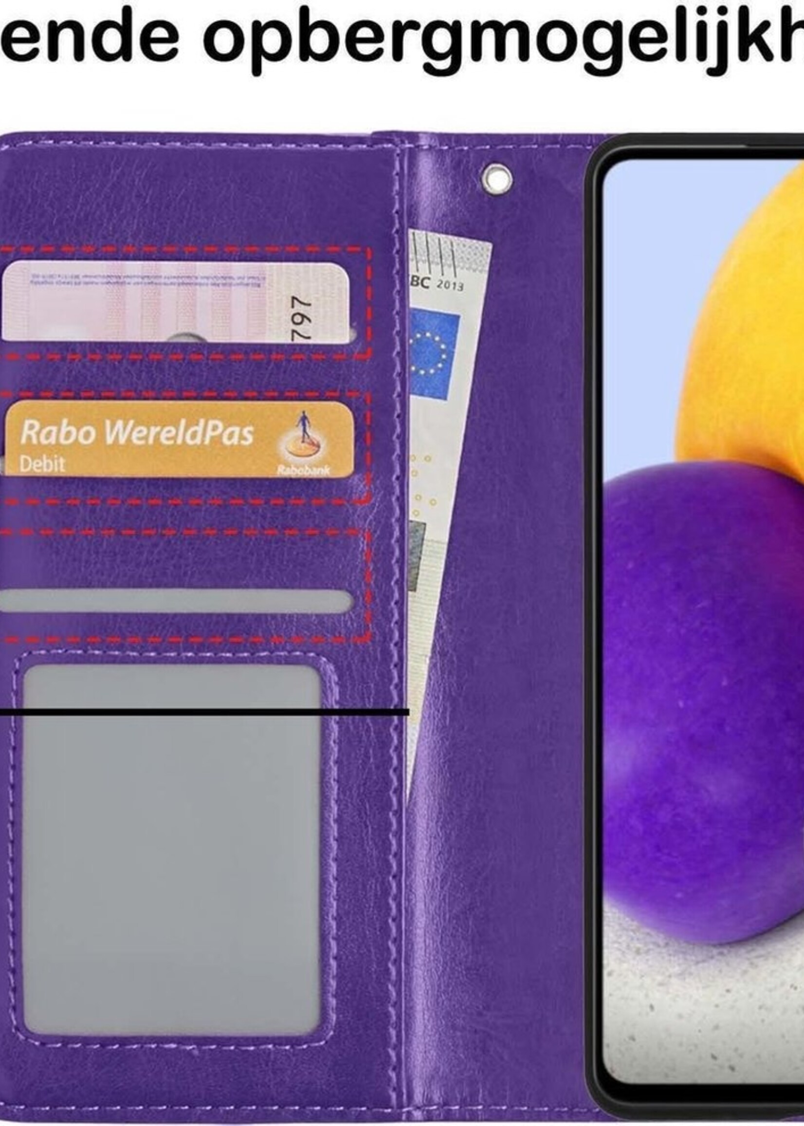 BTH Hoesje Geschikt voor Samsung A52 5G Hoesje Book Case Hoes Portemonnee Cover Walletcase Met 2x Screenprotector - Hoes Geschikt voor Samsung Galaxy A52 5G Hoes Bookcase Hoesje - Paars