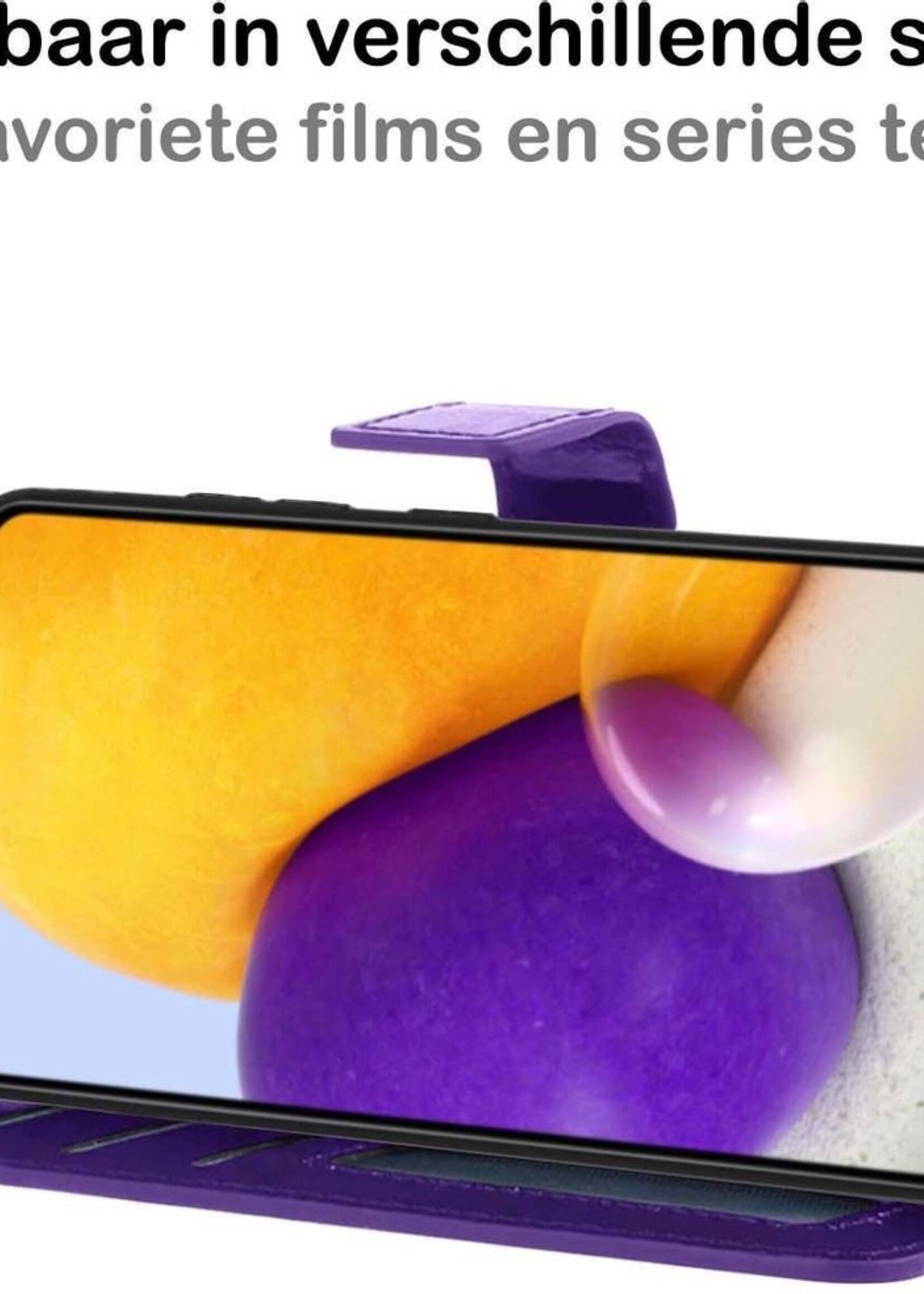 BTH Hoesje Geschikt voor Samsung A52 5G Hoesje Book Case Hoes Portemonnee Cover Walletcase Met 2x Screenprotector - Hoes Geschikt voor Samsung Galaxy A52 5G Hoes Bookcase Hoesje - Paars