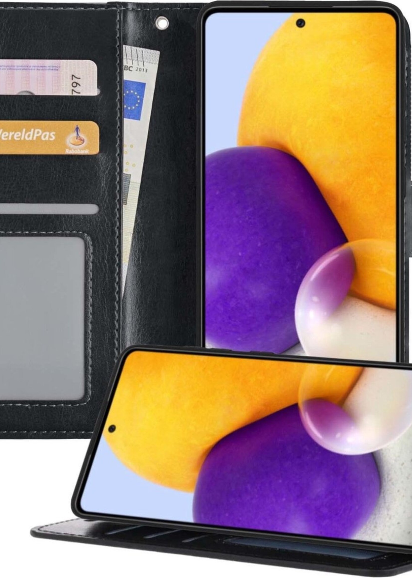 BTH Hoesje Geschikt voor Samsung A72 5G Hoesje Book Case Hoes Portemonnee Cover Walletcase - Hoes Geschikt voor Samsung Galaxy A72 5G Hoes Bookcase Hoesje - Zwart