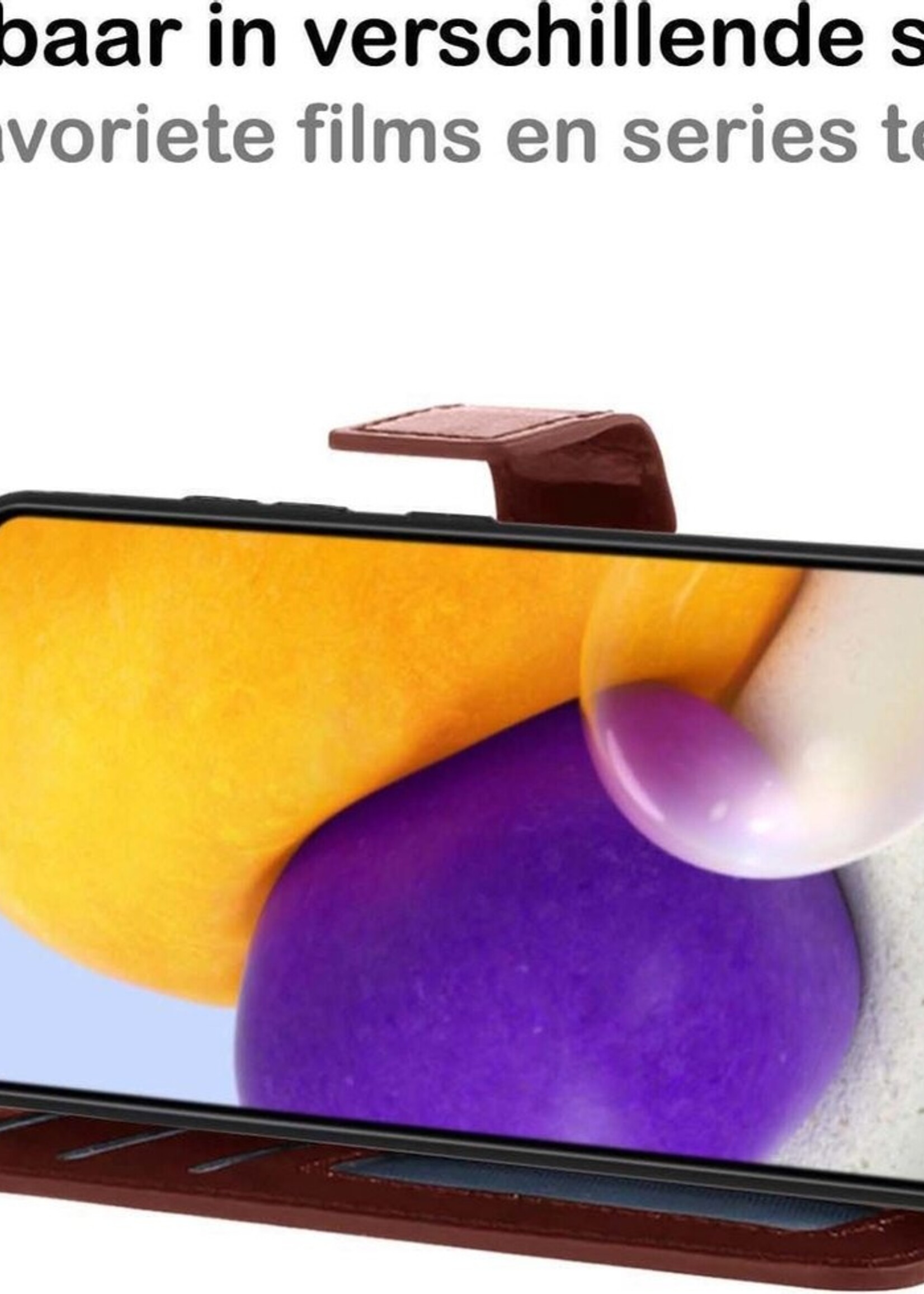 BTH Hoesje Geschikt voor Samsung A72 5G Hoesje Book Case Hoes Portemonnee Cover Walletcase - Hoes Geschikt voor Samsung Galaxy A72 5G Hoes Bookcase Hoesje - Bruin