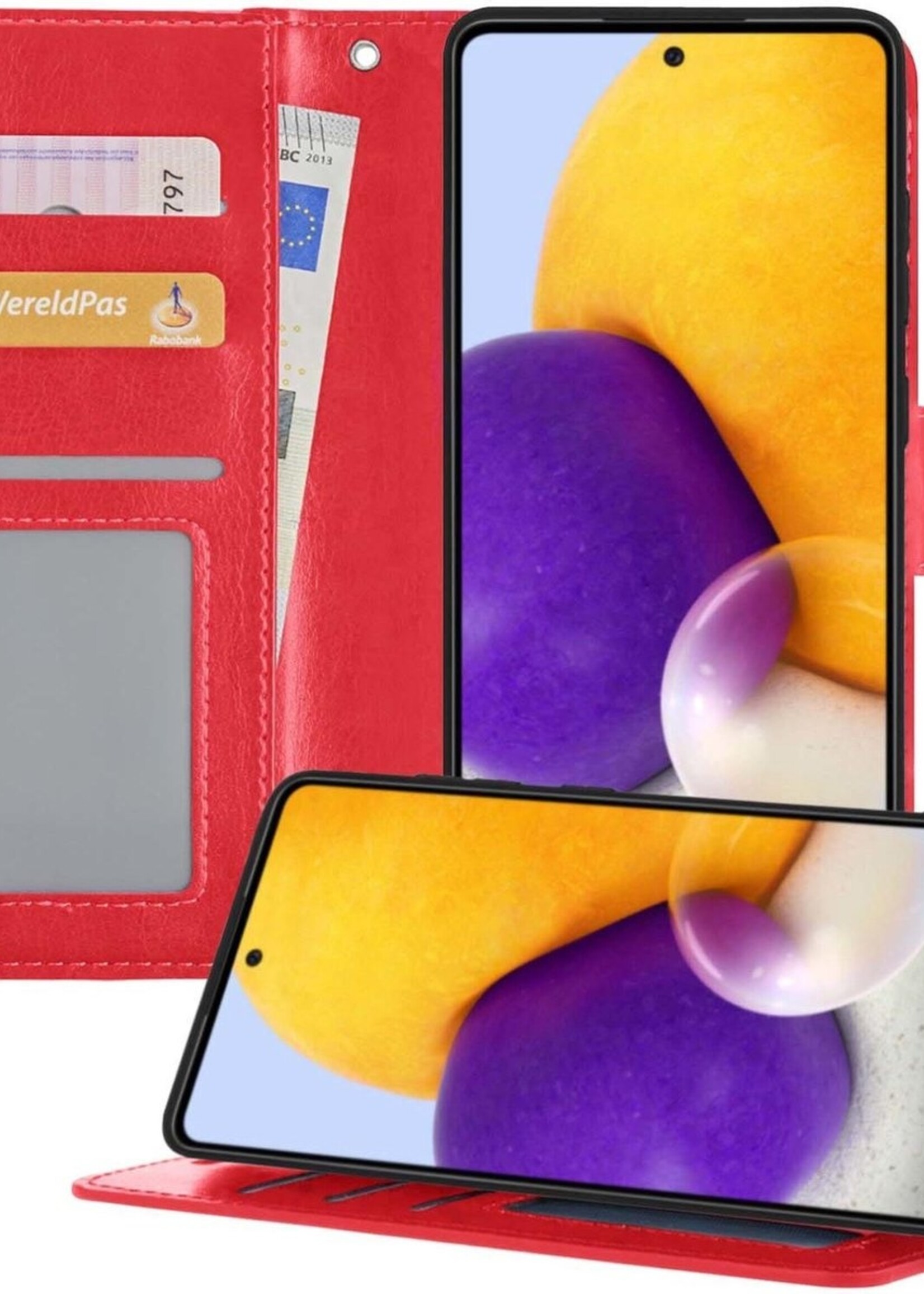 BTH Hoesje Geschikt voor Samsung A72 5G Hoesje Book Case Hoes Portemonnee Cover Walletcase - Hoes Geschikt voor Samsung Galaxy A72 5G Hoes Bookcase Hoesje - Rood