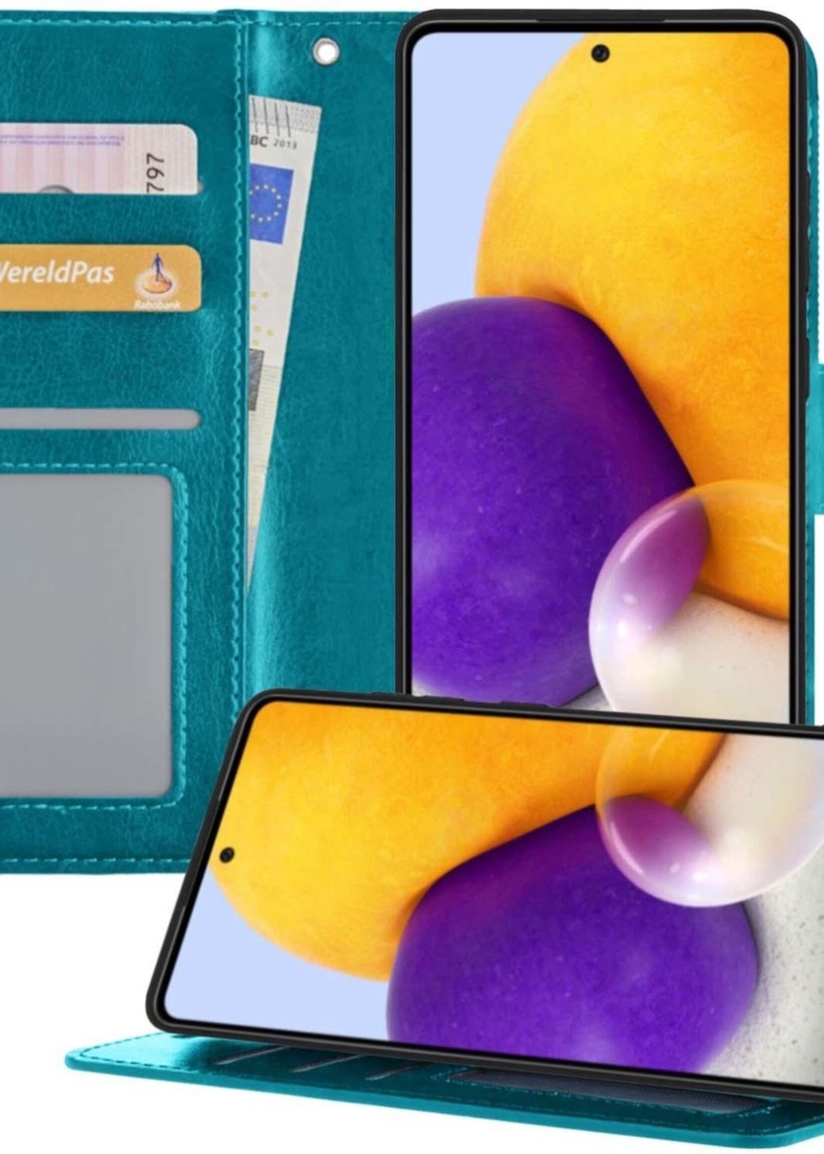 BTH Hoesje Geschikt voor Samsung A72 5G Hoesje Book Case Hoes Portemonnee Cover Walletcase - Hoes Geschikt voor Samsung Galaxy A72 5G Hoes Bookcase Hoesje - Turquoise