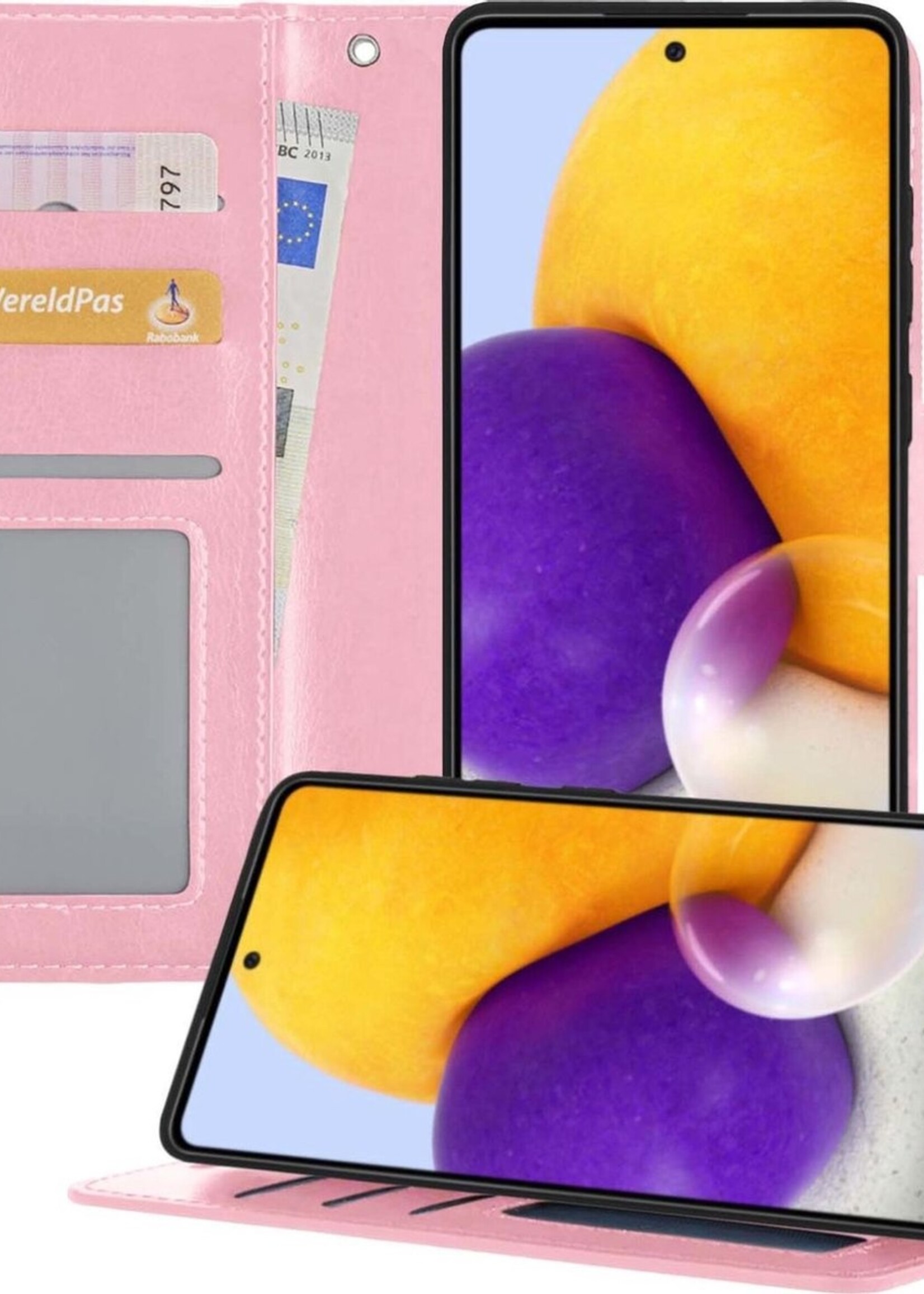 BTH Hoesje Geschikt voor Samsung A72 5G Hoesje Book Case Hoes Portemonnee Cover Walletcase - Hoes Geschikt voor Samsung Galaxy A72 5G Hoes Bookcase Hoesje - Roze