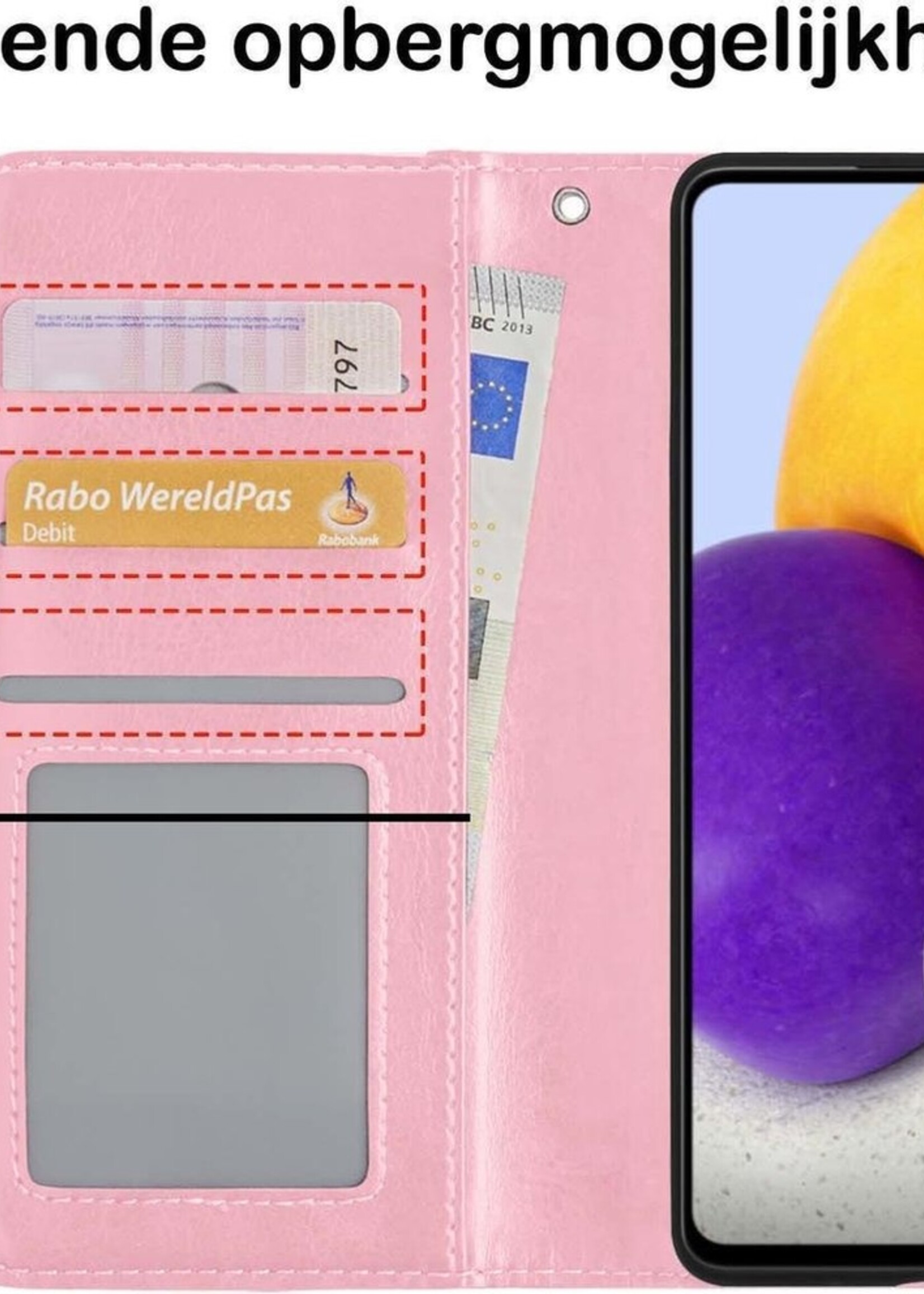BTH Hoesje Geschikt voor Samsung A72 5G Hoesje Book Case Hoes Portemonnee Cover Walletcase - Hoes Geschikt voor Samsung Galaxy A72 5G Hoes Bookcase Hoesje - Roze