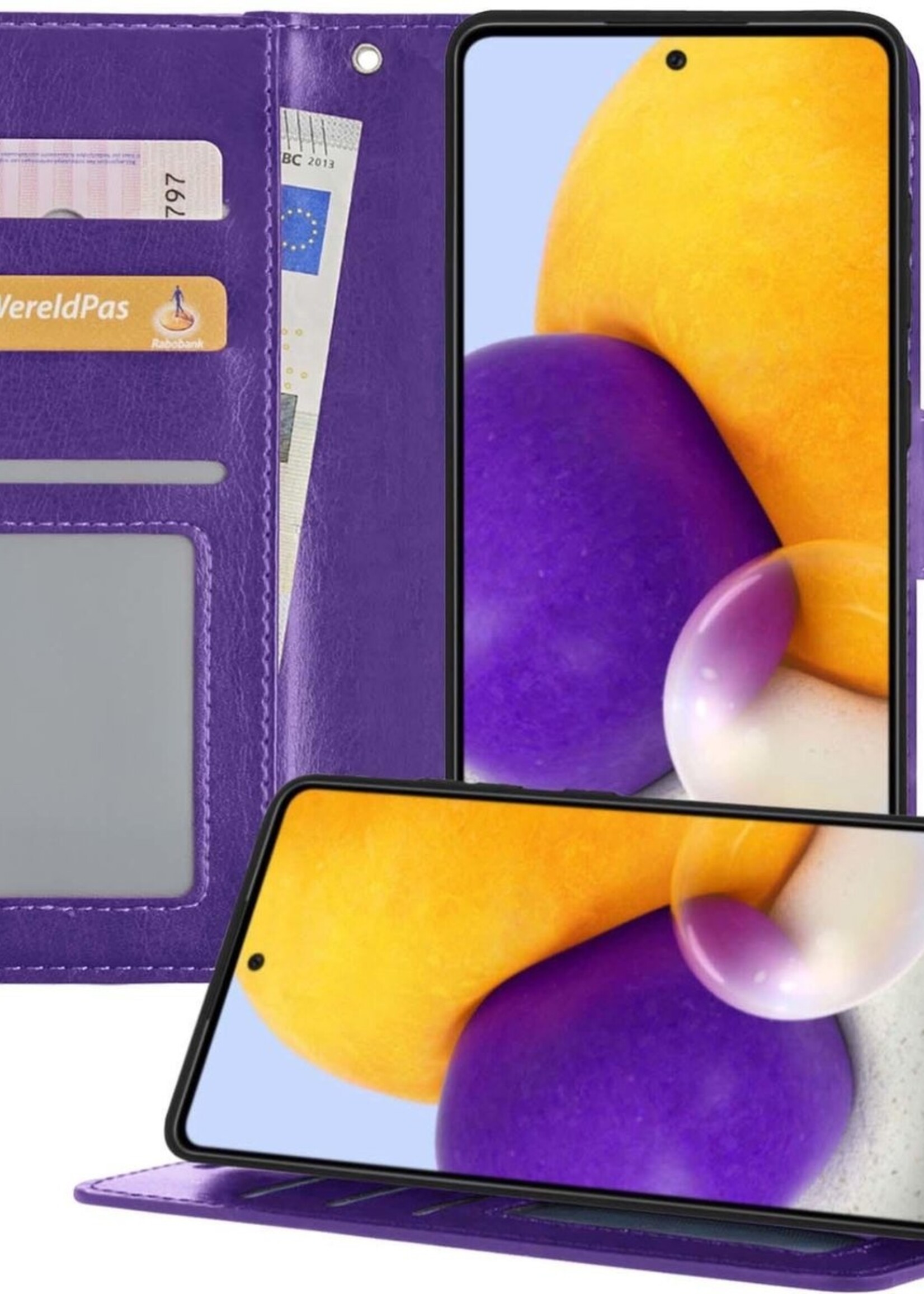 BTH Hoesje Geschikt voor Samsung A72 5G Hoesje Book Case Hoes Portemonnee Cover Walletcase - Hoes Geschikt voor Samsung Galaxy A72 5G Hoes Bookcase Hoesje - Paars