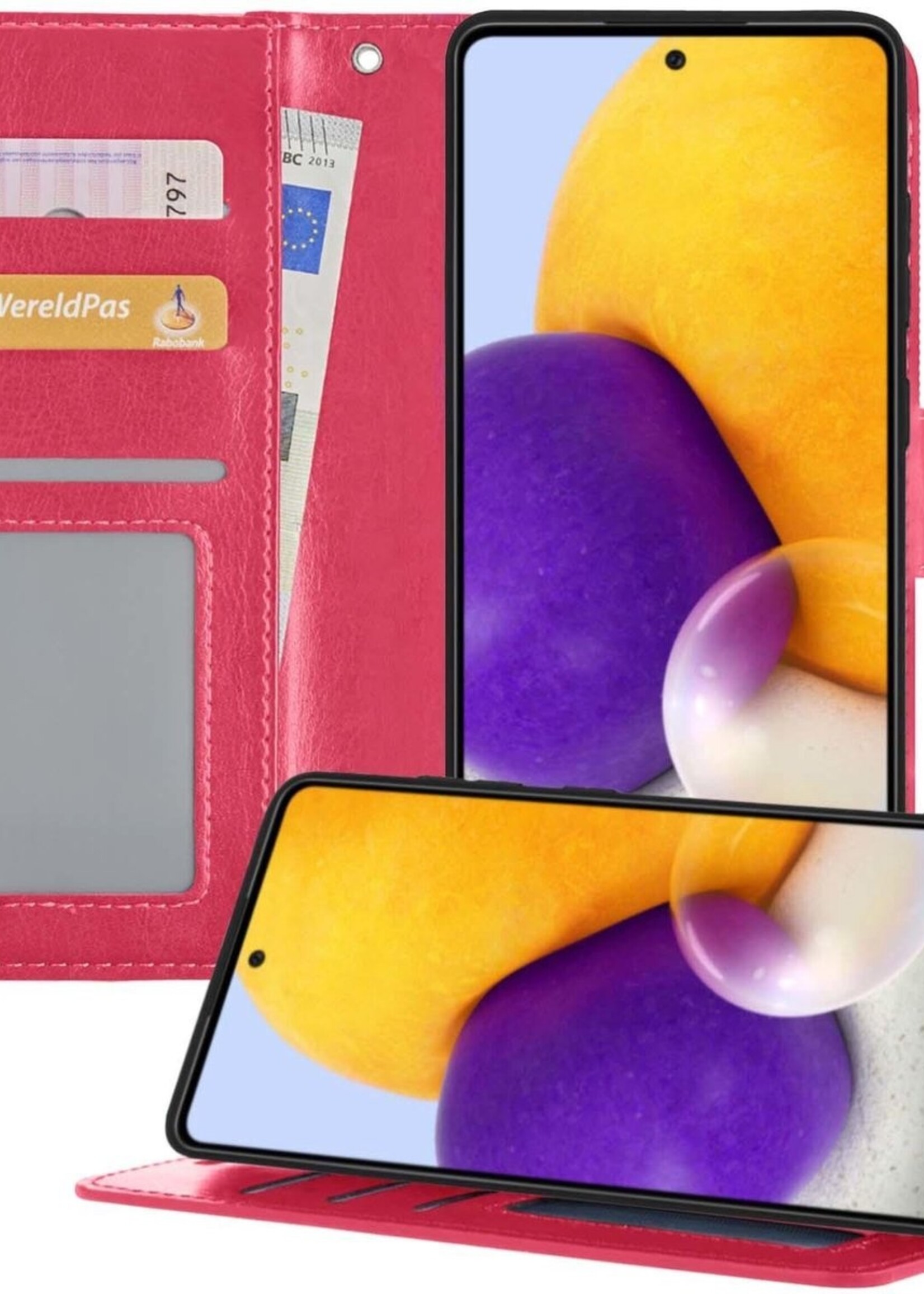 BTH Hoesje Geschikt voor Samsung A72 5G Hoesje Book Case Hoes Portemonnee Cover Walletcase - Hoes Geschikt voor Samsung Galaxy A72 5G Hoes Bookcase Hoesje - Roze