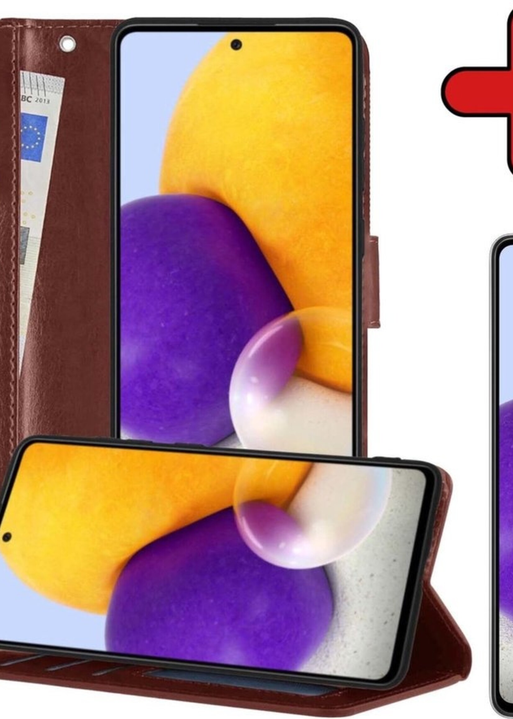 BTH Hoesje Geschikt voor Samsung A72 5G Hoesje Book Case Hoes Portemonnee Cover Walletcase Met Screenprotector - Hoes Geschikt voor Samsung Galaxy A72 5G Hoes Bookcase Hoesje - Bruin