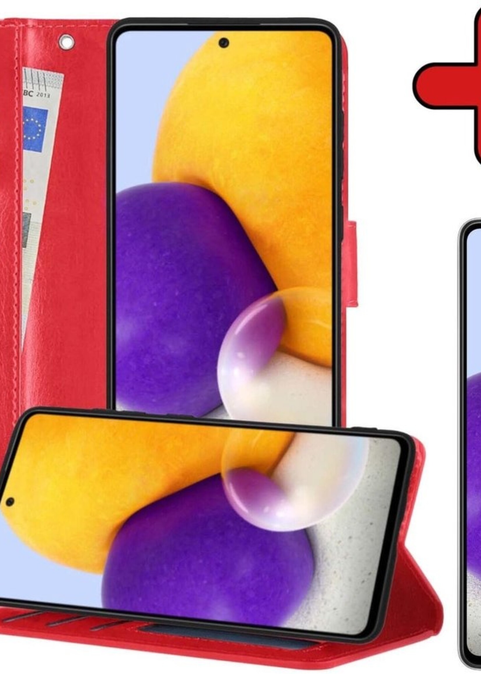 BTH Hoesje Geschikt voor Samsung A72 5G Hoesje Book Case Hoes Portemonnee Cover Walletcase Met Screenprotector - Hoes Geschikt voor Samsung Galaxy A72 5G Hoes Bookcase Hoesje - Rood