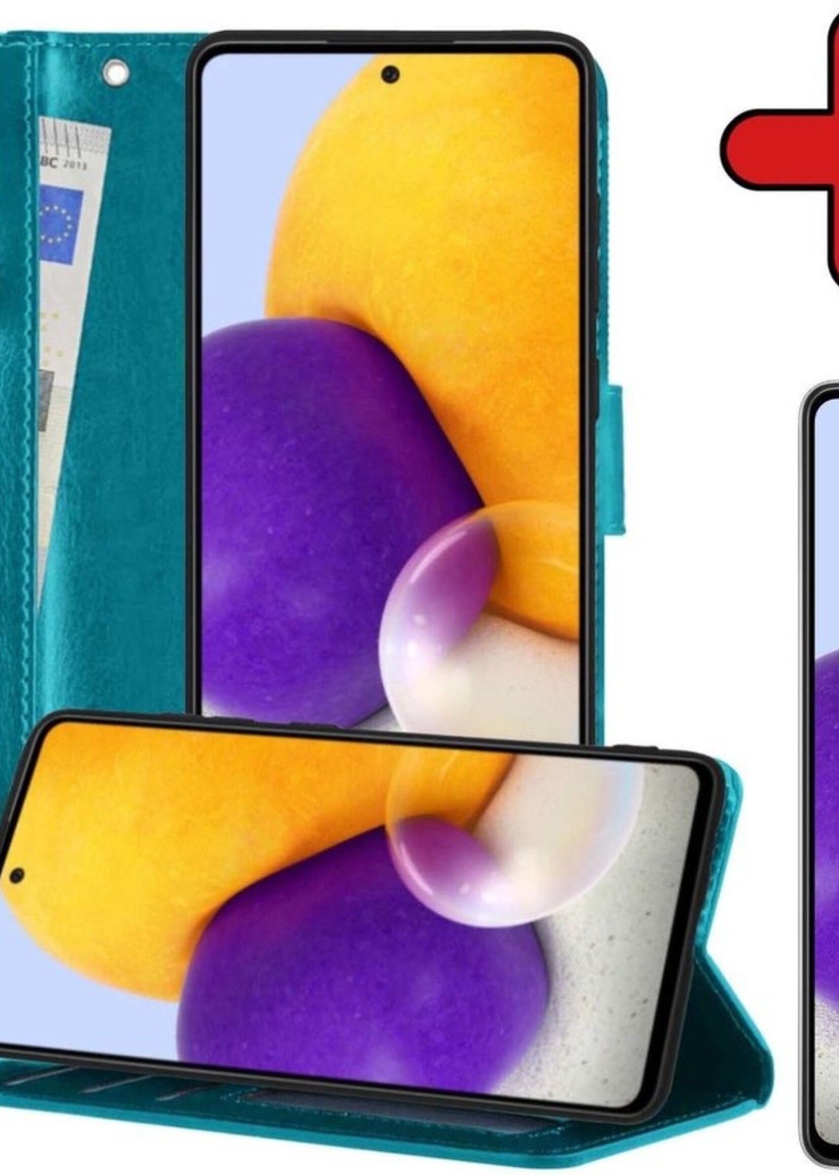 BTH Hoesje Geschikt voor Samsung A72 5G Hoesje Book Case Hoes Portemonnee Cover Walletcase Met Screenprotector - Hoes Geschikt voor Samsung Galaxy A72 5G Hoes Bookcase Hoesje - Turquoise