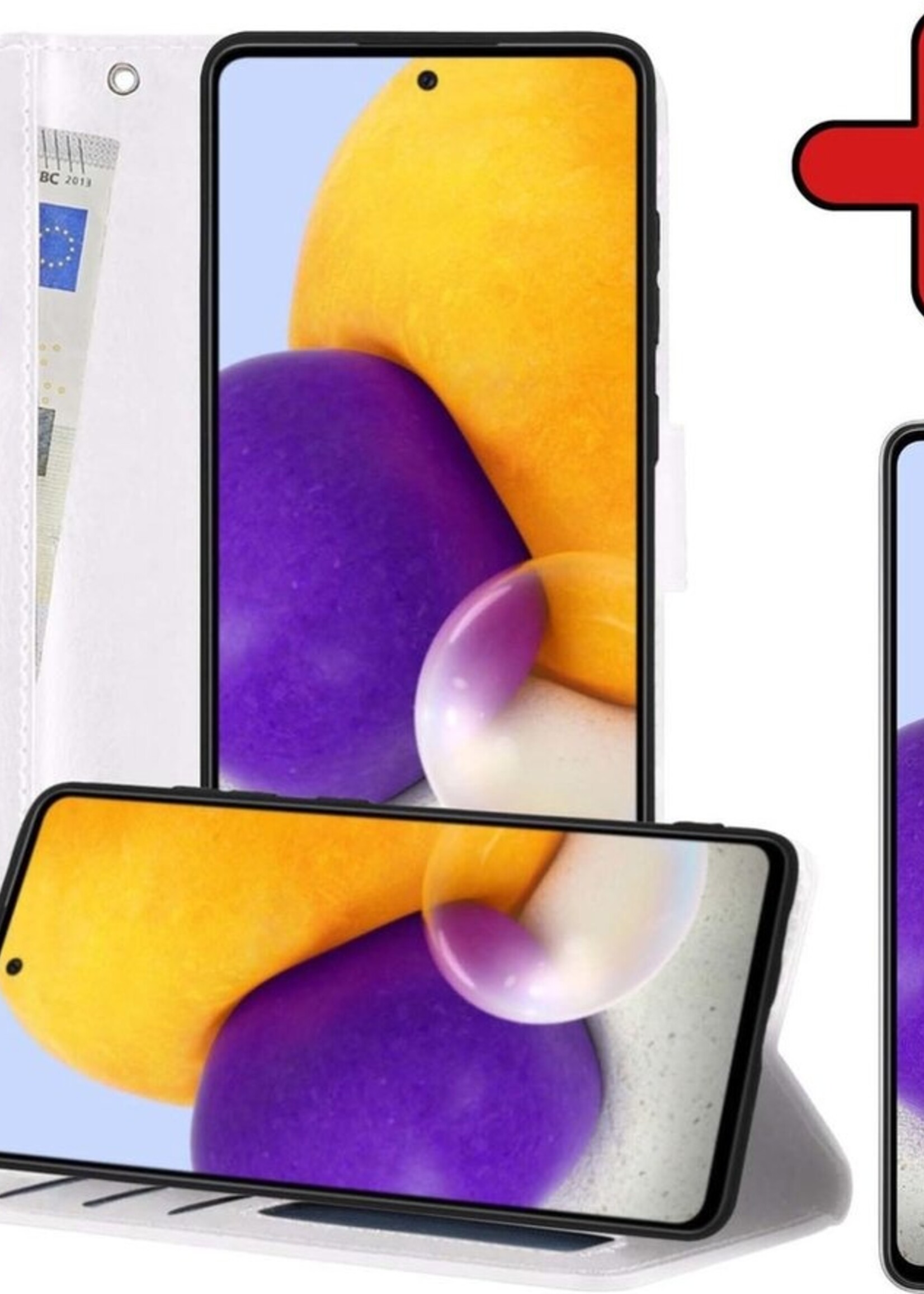 BTH Hoesje Geschikt voor Samsung A72 5G Hoesje Book Case Hoes Portemonnee Cover Walletcase Met Screenprotector - Hoes Geschikt voor Samsung Galaxy A72 5G Hoes Bookcase Hoesje - Wit