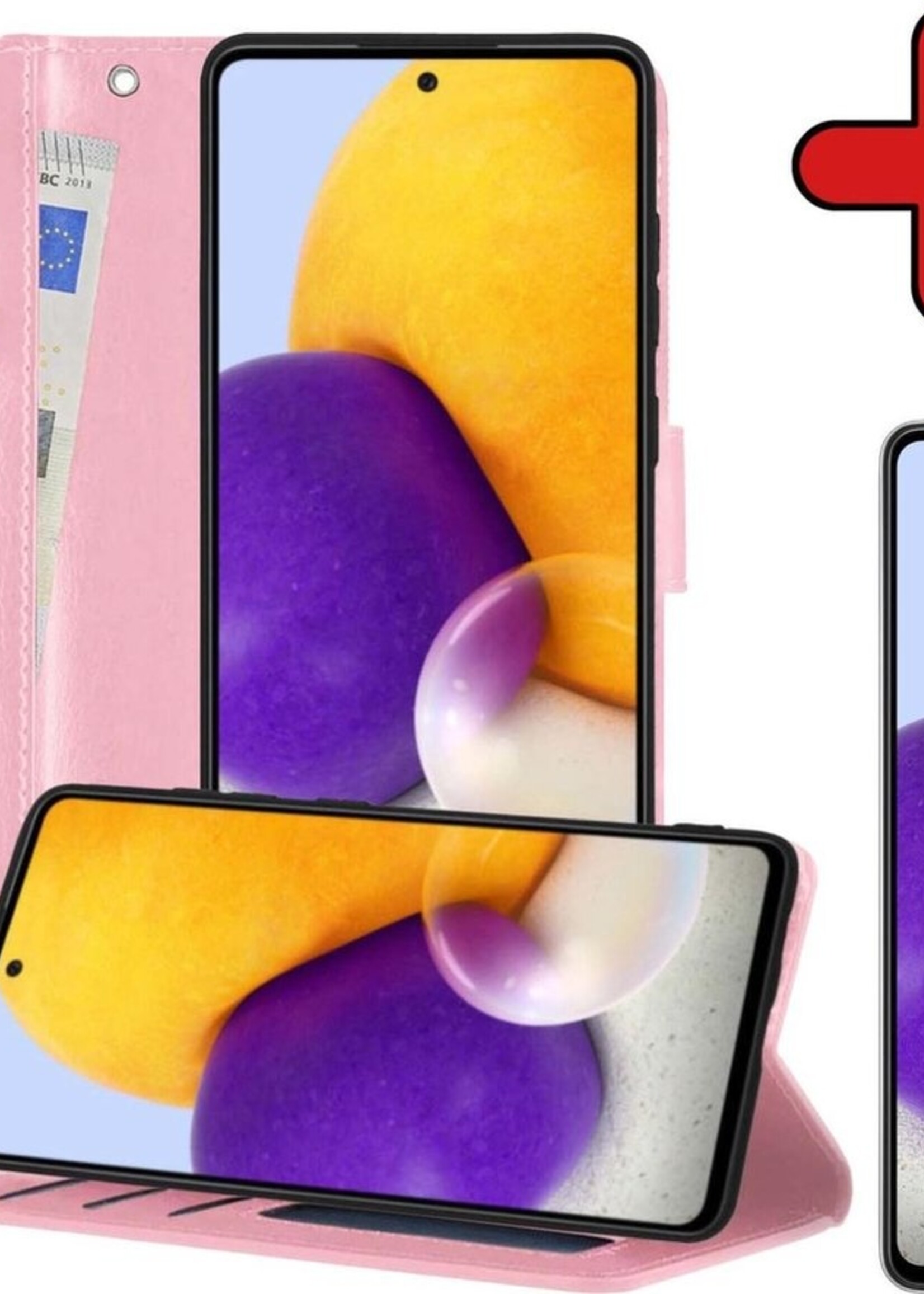 BTH Hoesje Geschikt voor Samsung A72 5G Hoesje Book Case Hoes Portemonnee Cover Walletcase Met Screenprotector - Hoes Geschikt voor Samsung Galaxy A72 5G Hoes Bookcase Hoesje - Lichtroze