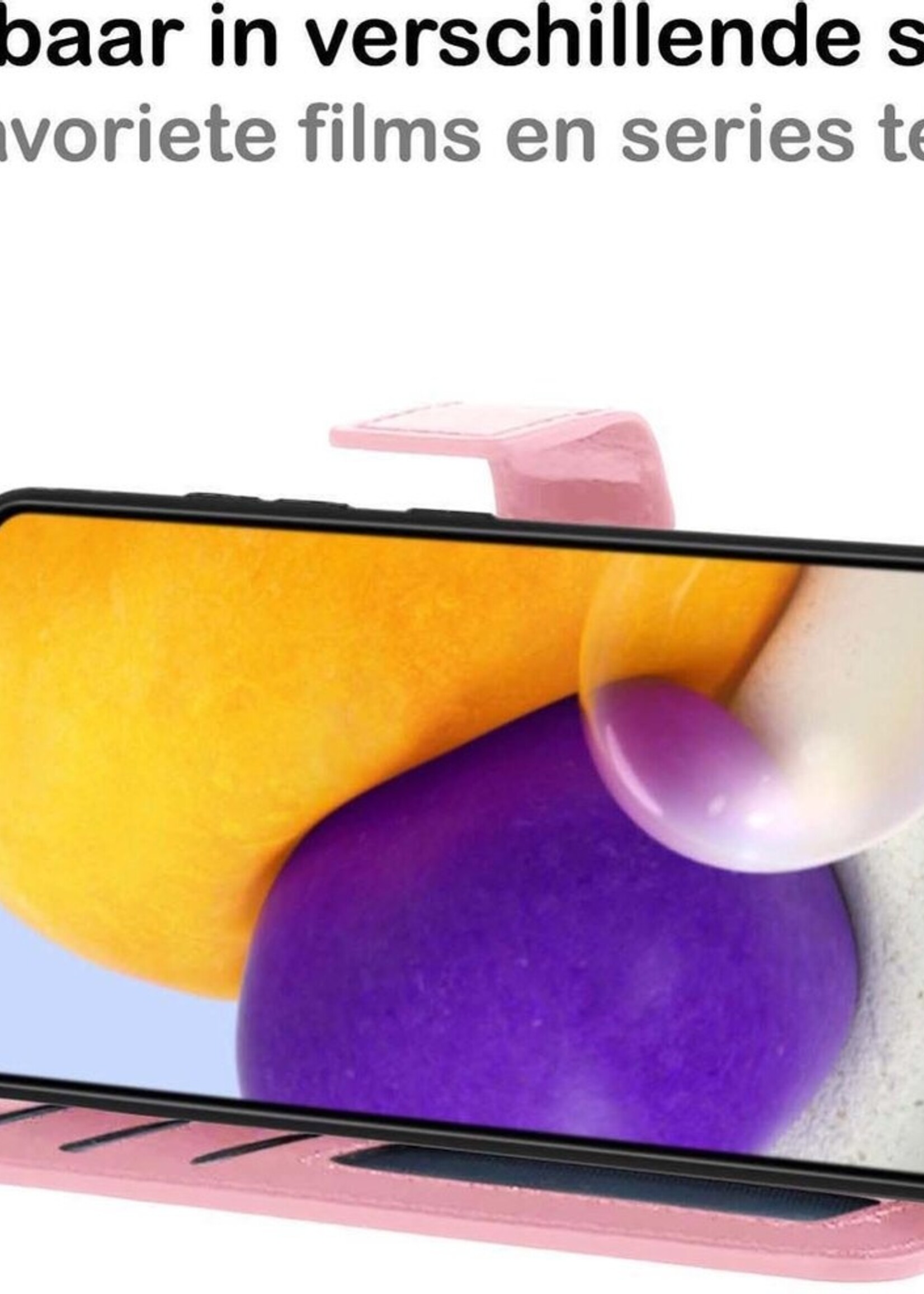 BTH Hoesje Geschikt voor Samsung A72 5G Hoesje Book Case Hoes Portemonnee Cover Walletcase Met Screenprotector - Hoes Geschikt voor Samsung Galaxy A72 5G Hoes Bookcase Hoesje - Lichtroze
