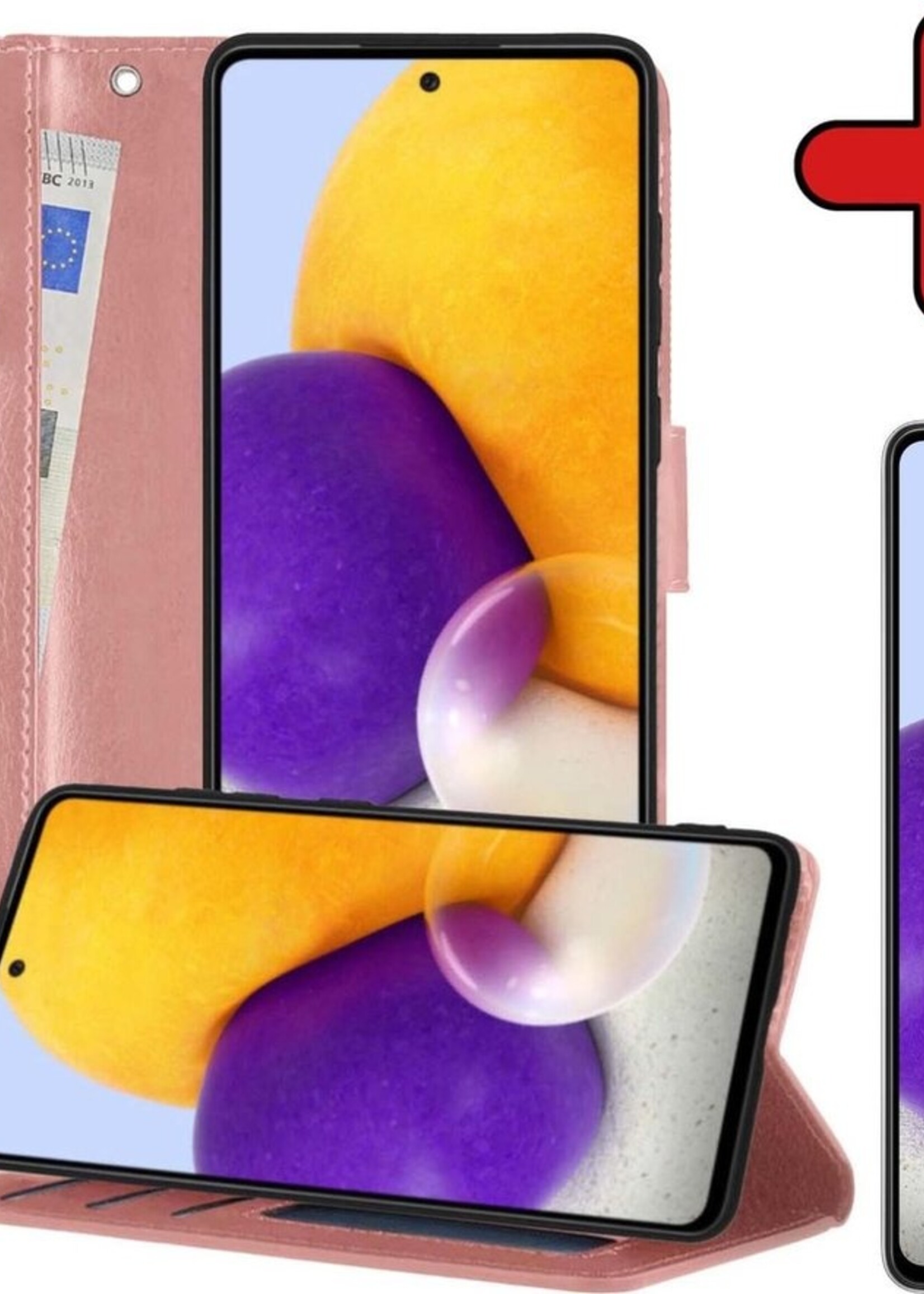 BTH Hoesje Geschikt voor Samsung A72 5G Hoesje Book Case Hoes Portemonnee Cover Walletcase Met Screenprotector - Hoes Geschikt voor Samsung Galaxy A72 5G Hoes Bookcase Hoesje - Rosé goud