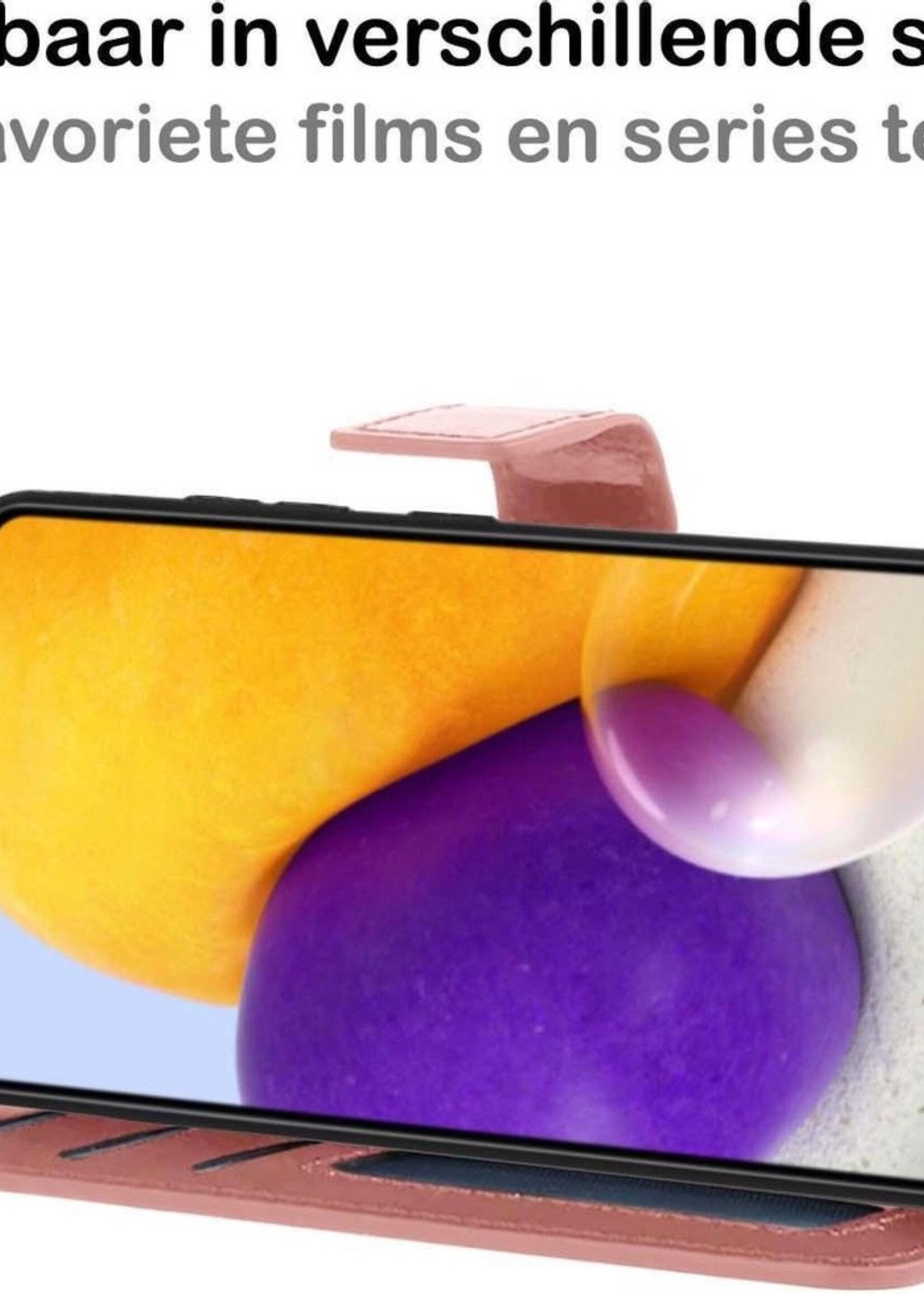 BTH Hoesje Geschikt voor Samsung A72 5G Hoesje Book Case Hoes Portemonnee Cover Walletcase Met Screenprotector - Hoes Geschikt voor Samsung Galaxy A72 5G Hoes Bookcase Hoesje - Rosé goud