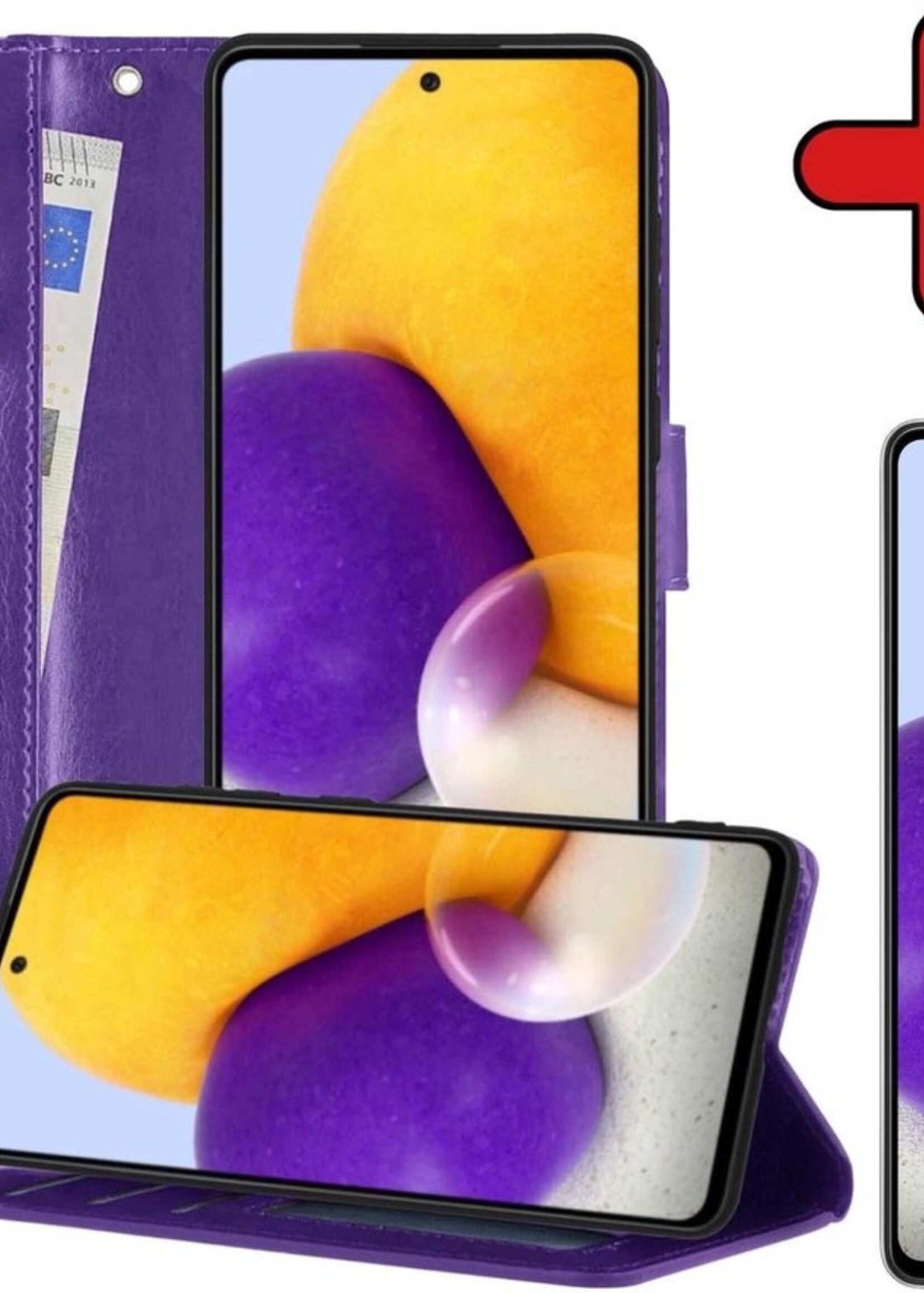 BTH Hoesje Geschikt voor Samsung A72 5G Hoesje Book Case Hoes Portemonnee Cover Walletcase Met Screenprotector - Hoes Geschikt voor Samsung Galaxy A72 5G Hoes Bookcase Hoesje - Paars