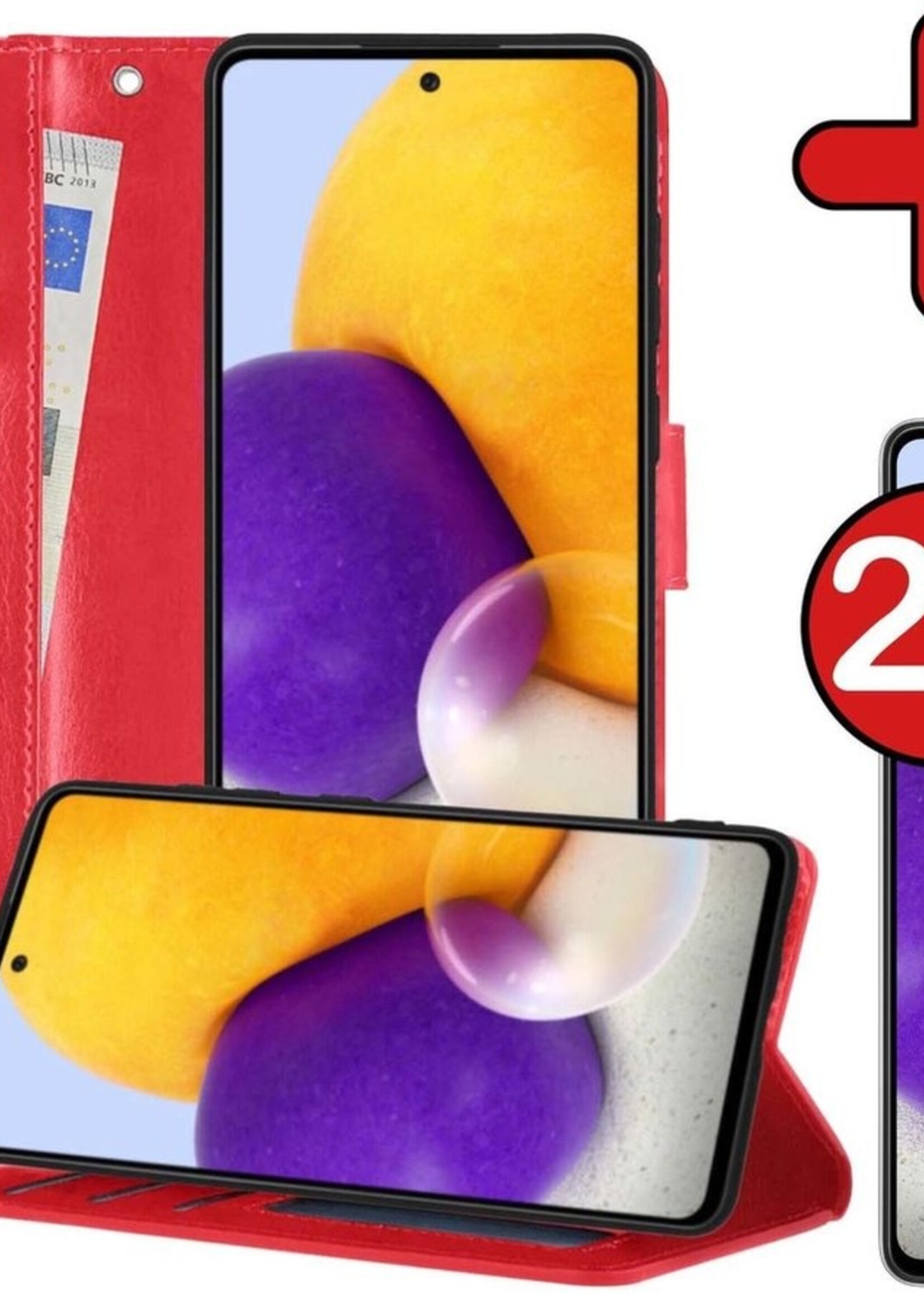 BTH Hoesje Geschikt voor Samsung A72 5G Hoesje Book Case Hoes Portemonnee Cover Walletcase Met 2x Screenprotector - Hoes Geschikt voor Samsung Galaxy A72 5G Hoes Bookcase Hoesje - Rood