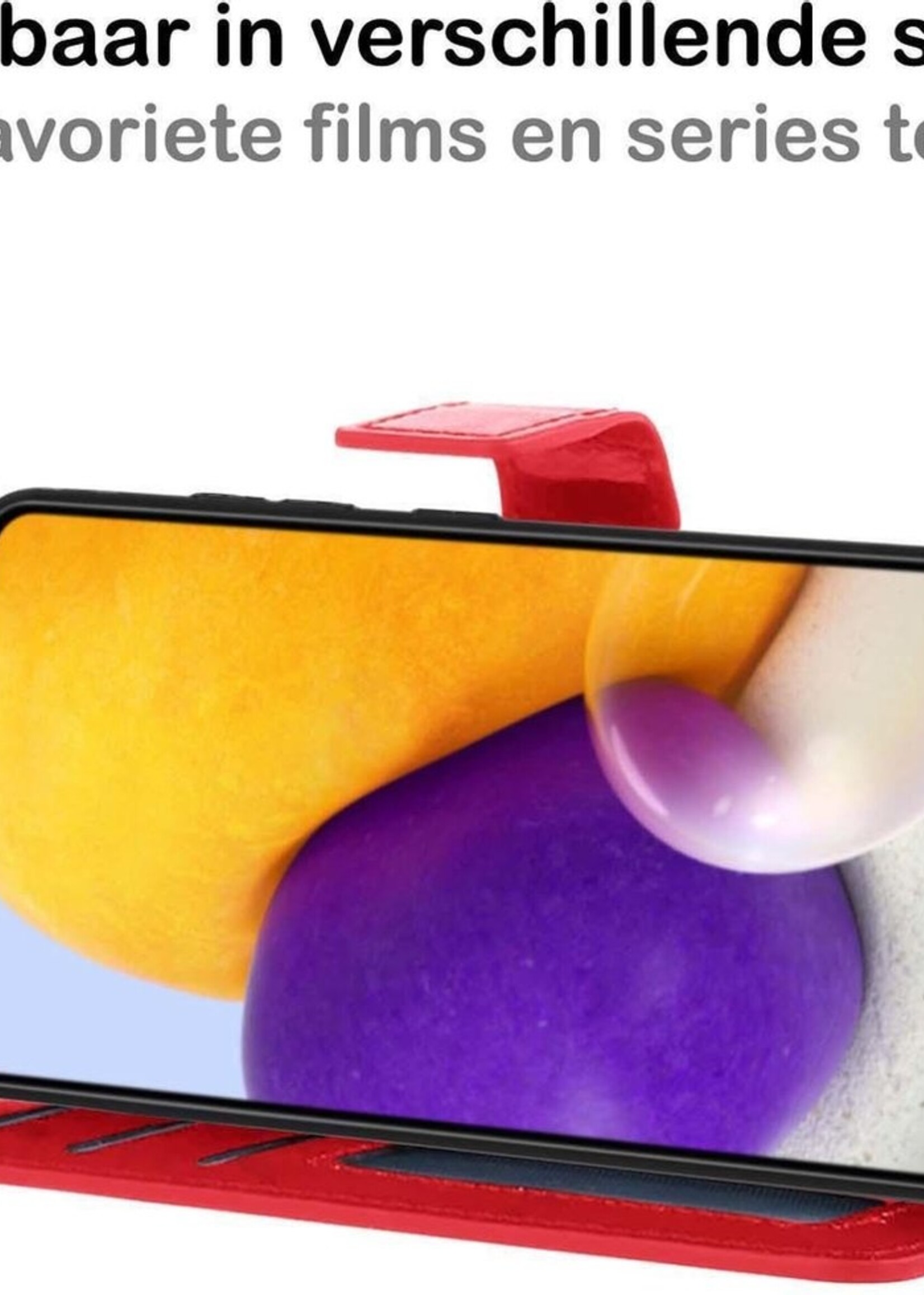 BTH Hoesje Geschikt voor Samsung A72 5G Hoesje Book Case Hoes Portemonnee Cover Walletcase Met 2x Screenprotector - Hoes Geschikt voor Samsung Galaxy A72 5G Hoes Bookcase Hoesje - Rood
