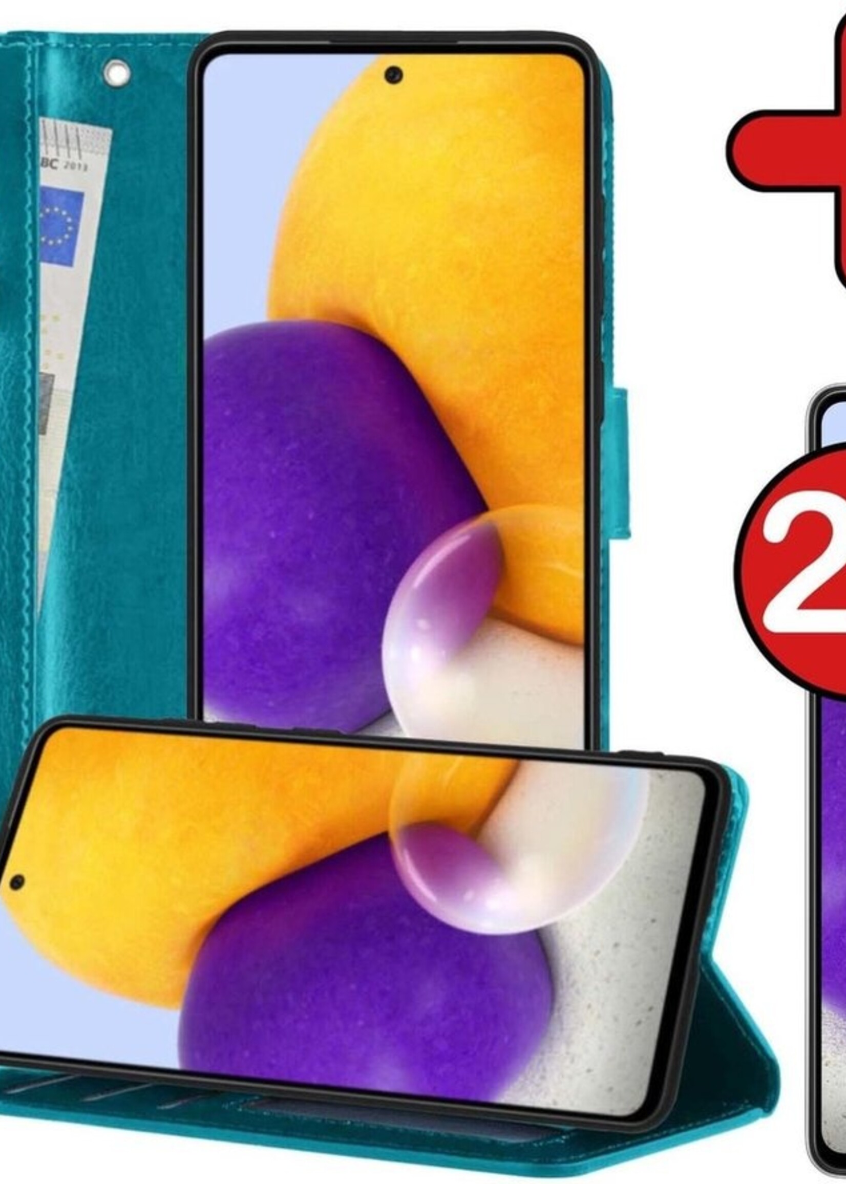 BTH Hoesje Geschikt voor Samsung A72 5G Hoesje Book Case Hoes Portemonnee Cover Walletcase Met 2x Screenprotector - Hoes Geschikt voor Samsung Galaxy A72 5G Hoes Bookcase Hoesje - Turquoise