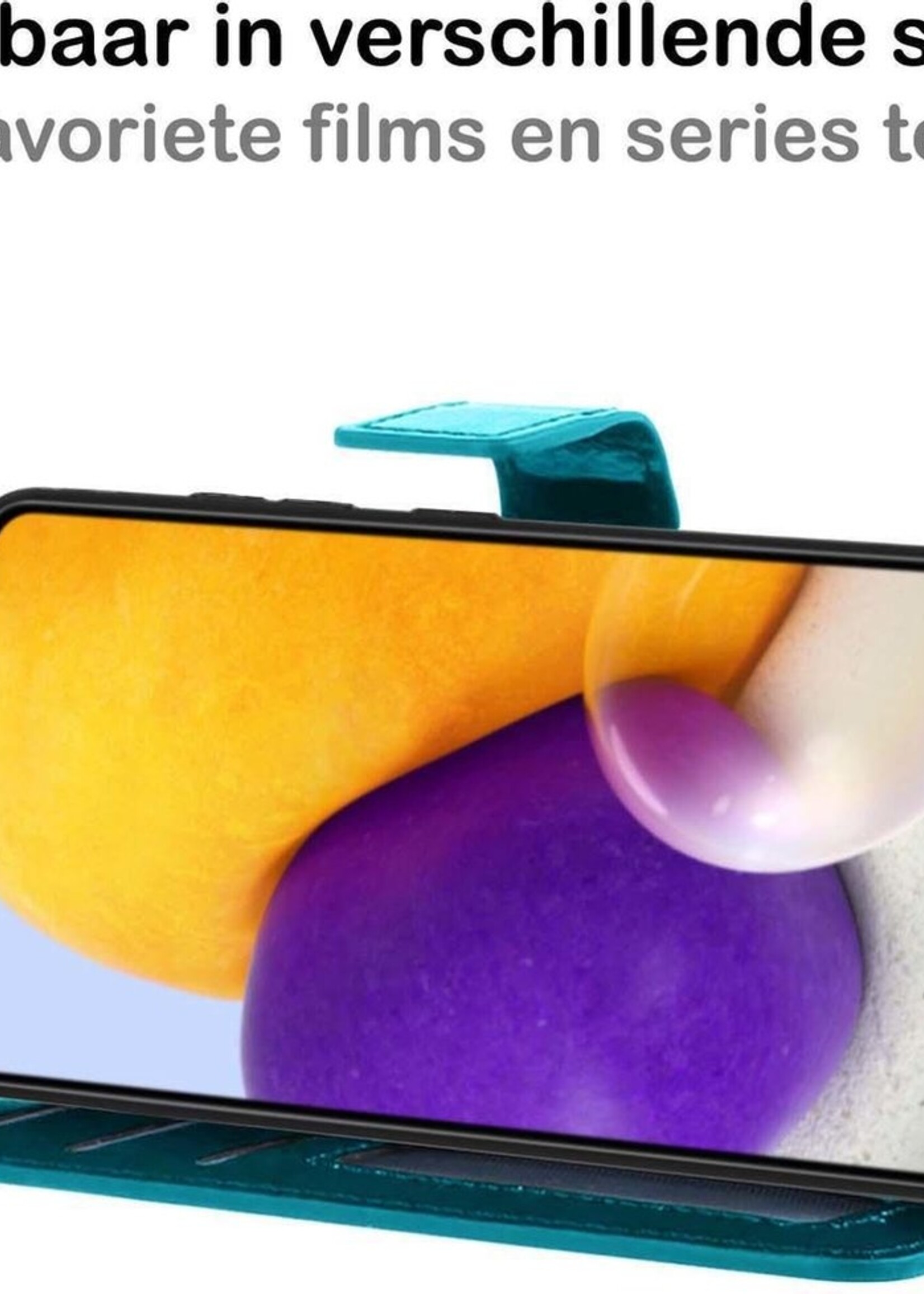 BTH Hoesje Geschikt voor Samsung A72 5G Hoesje Book Case Hoes Portemonnee Cover Walletcase Met 2x Screenprotector - Hoes Geschikt voor Samsung Galaxy A72 5G Hoes Bookcase Hoesje - Turquoise