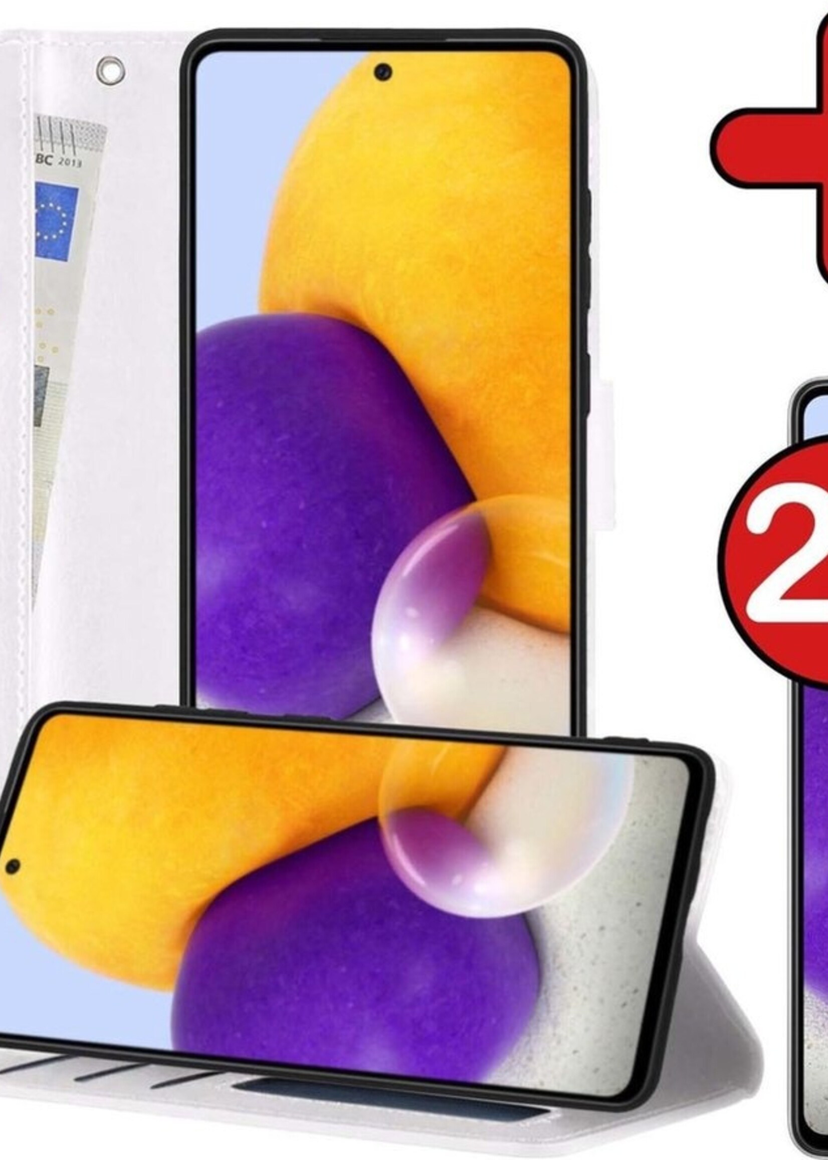 BTH Hoesje Geschikt voor Samsung A72 5G Hoesje Book Case Hoes Portemonnee Cover Walletcase Met 2x Screenprotector - Hoes Geschikt voor Samsung Galaxy A72 5G Hoes Bookcase Hoesje - Wit