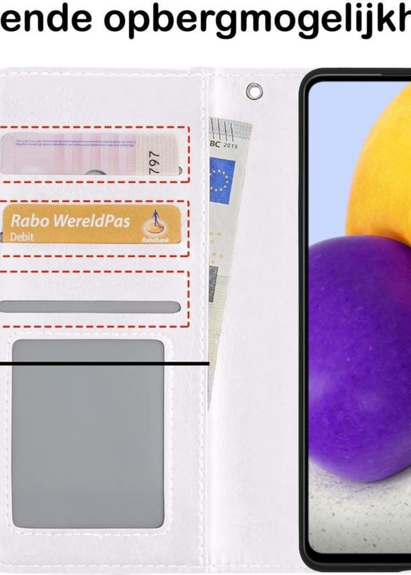 BTH Hoesje Geschikt voor Samsung A72 5G Hoesje Book Case Hoes Portemonnee Cover Walletcase Met 2x Screenprotector - Hoes Geschikt voor Samsung Galaxy A72 5G Hoes Bookcase Hoesje - Wit