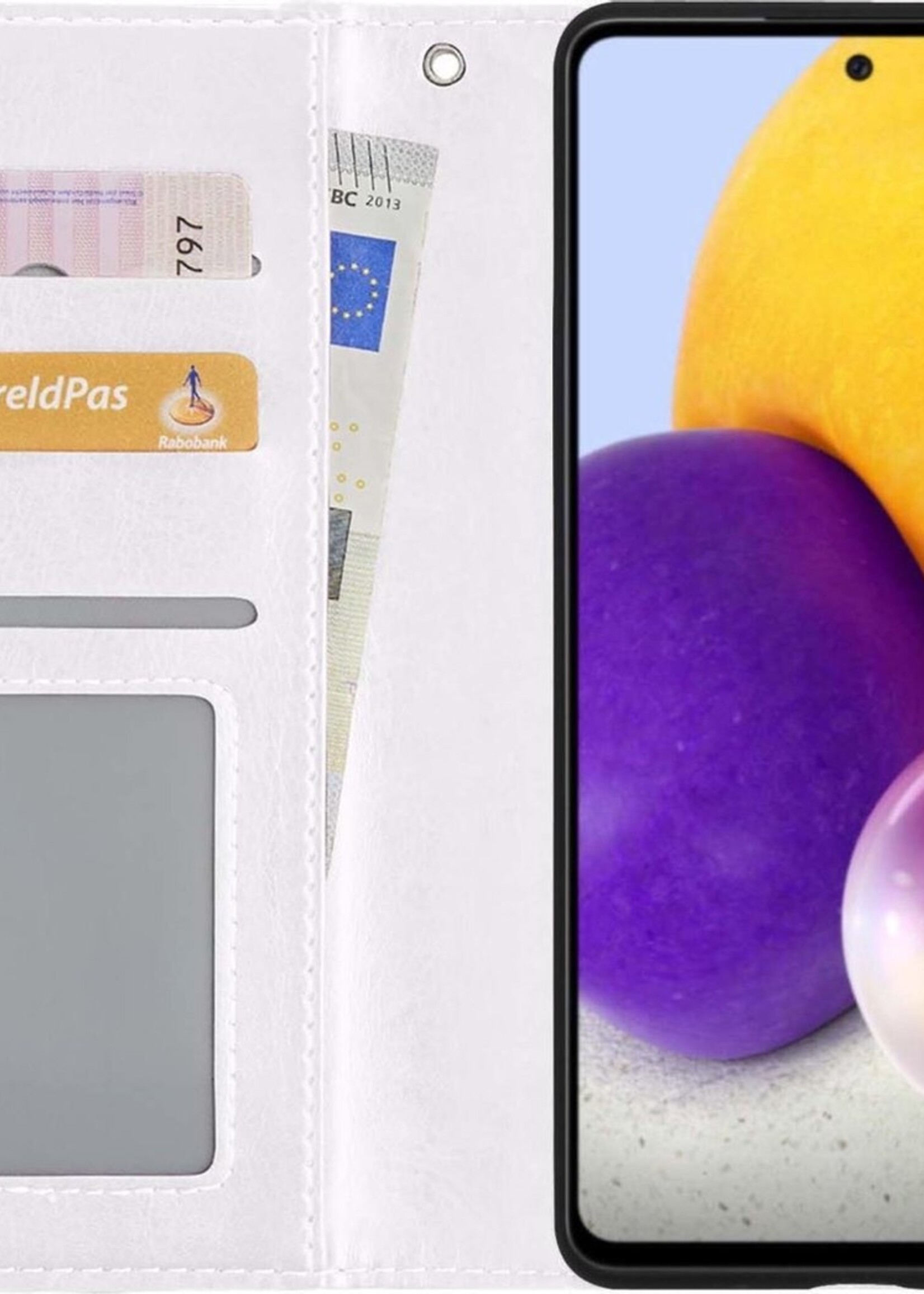 BTH Hoesje Geschikt voor Samsung A72 5G Hoesje Book Case Hoes Portemonnee Cover Walletcase Met 2x Screenprotector - Hoes Geschikt voor Samsung Galaxy A72 5G Hoes Bookcase Hoesje - Wit